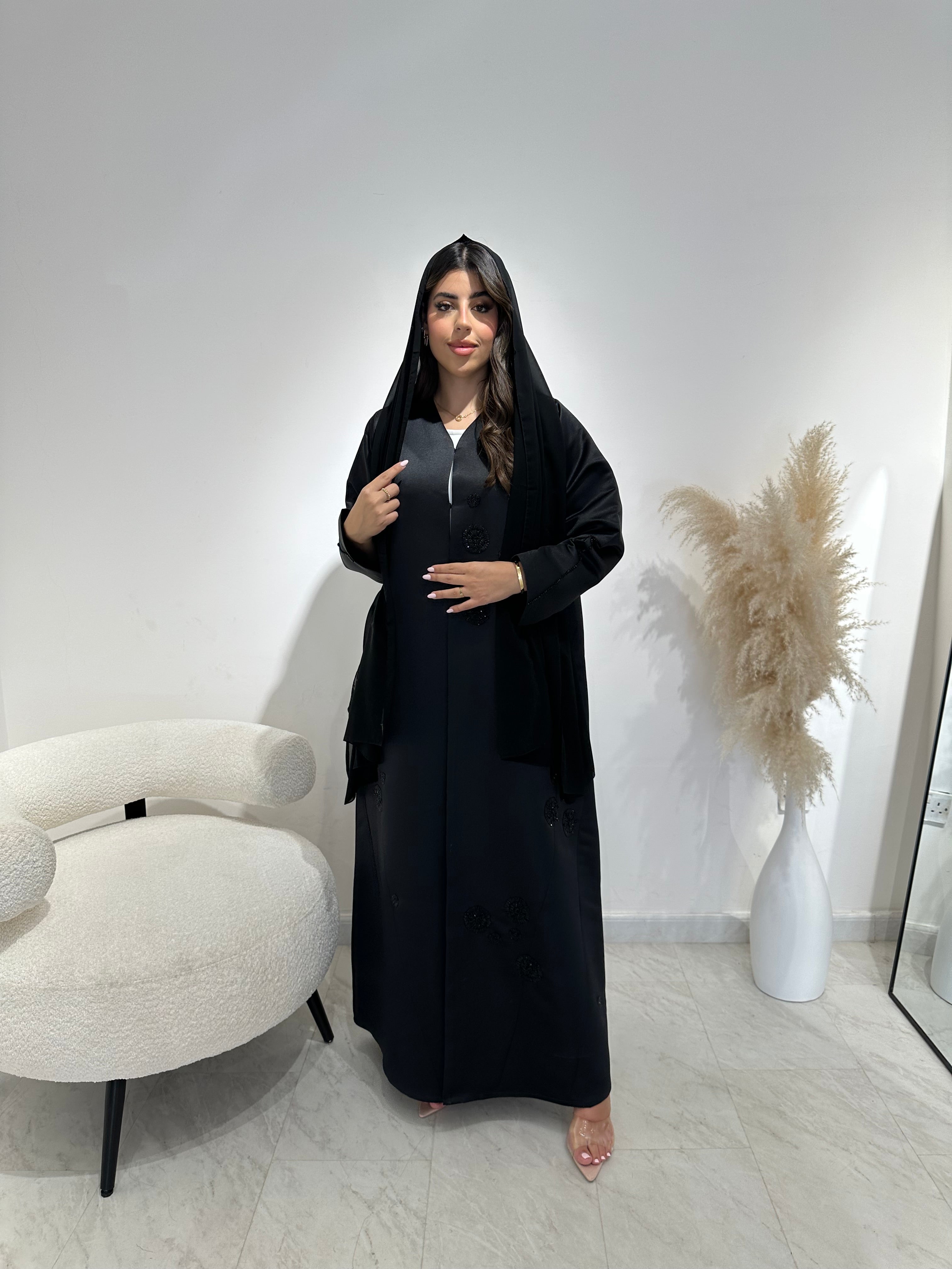C 1396 Beaded Black Abaya