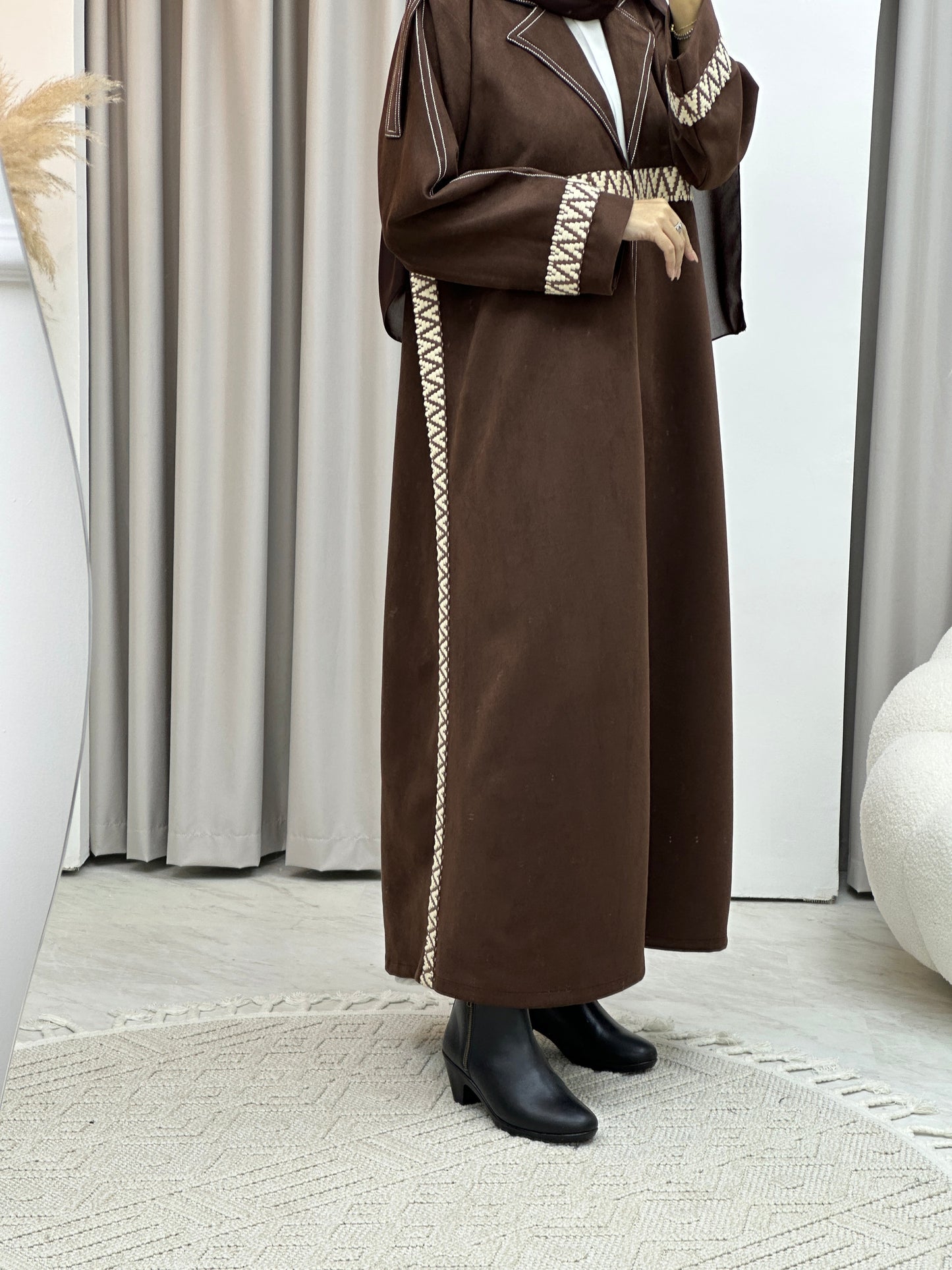 C RTW Brown Lace Suede Winter Abaya