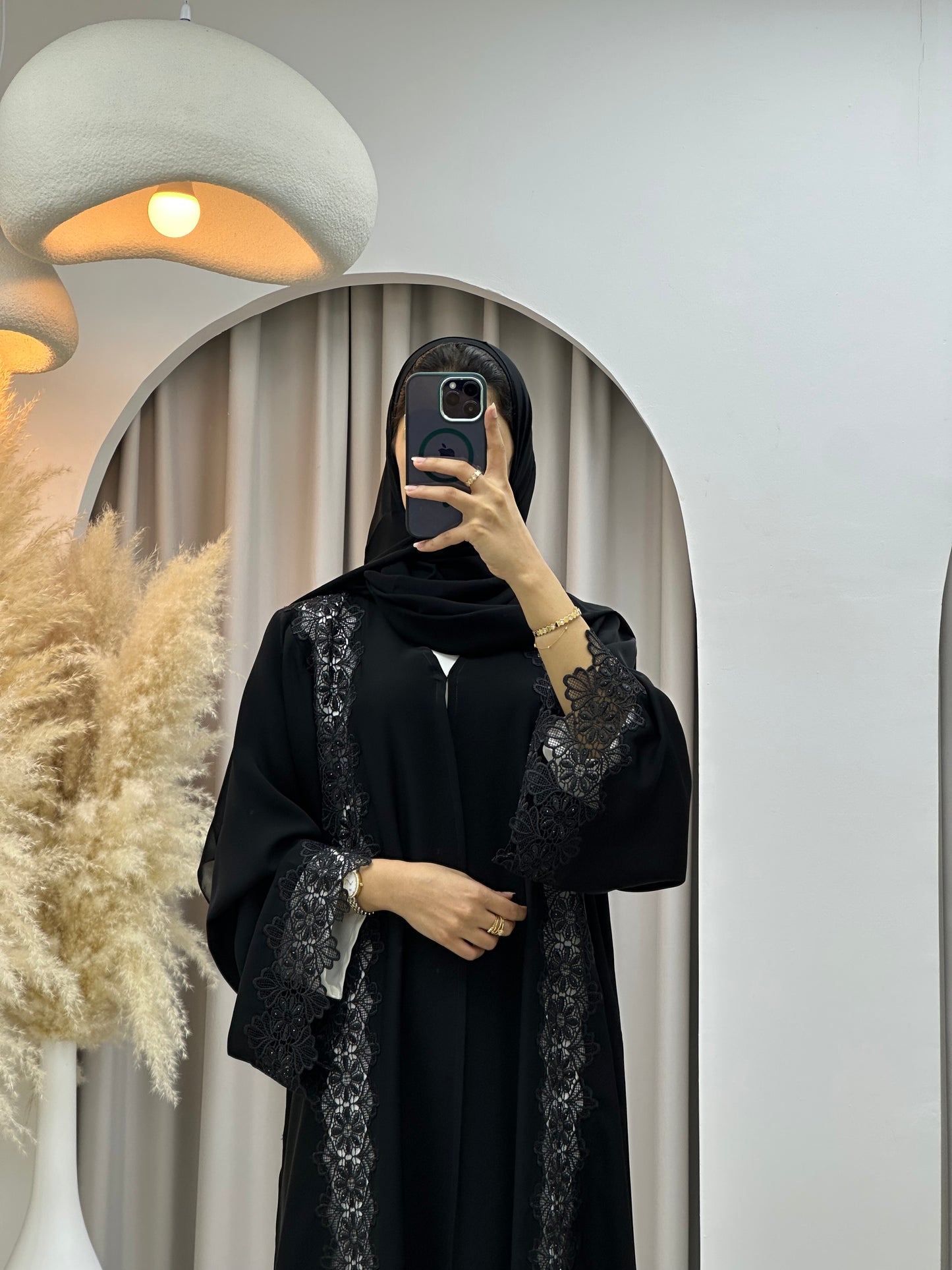 C 0455 Black Classic Lace Abaya