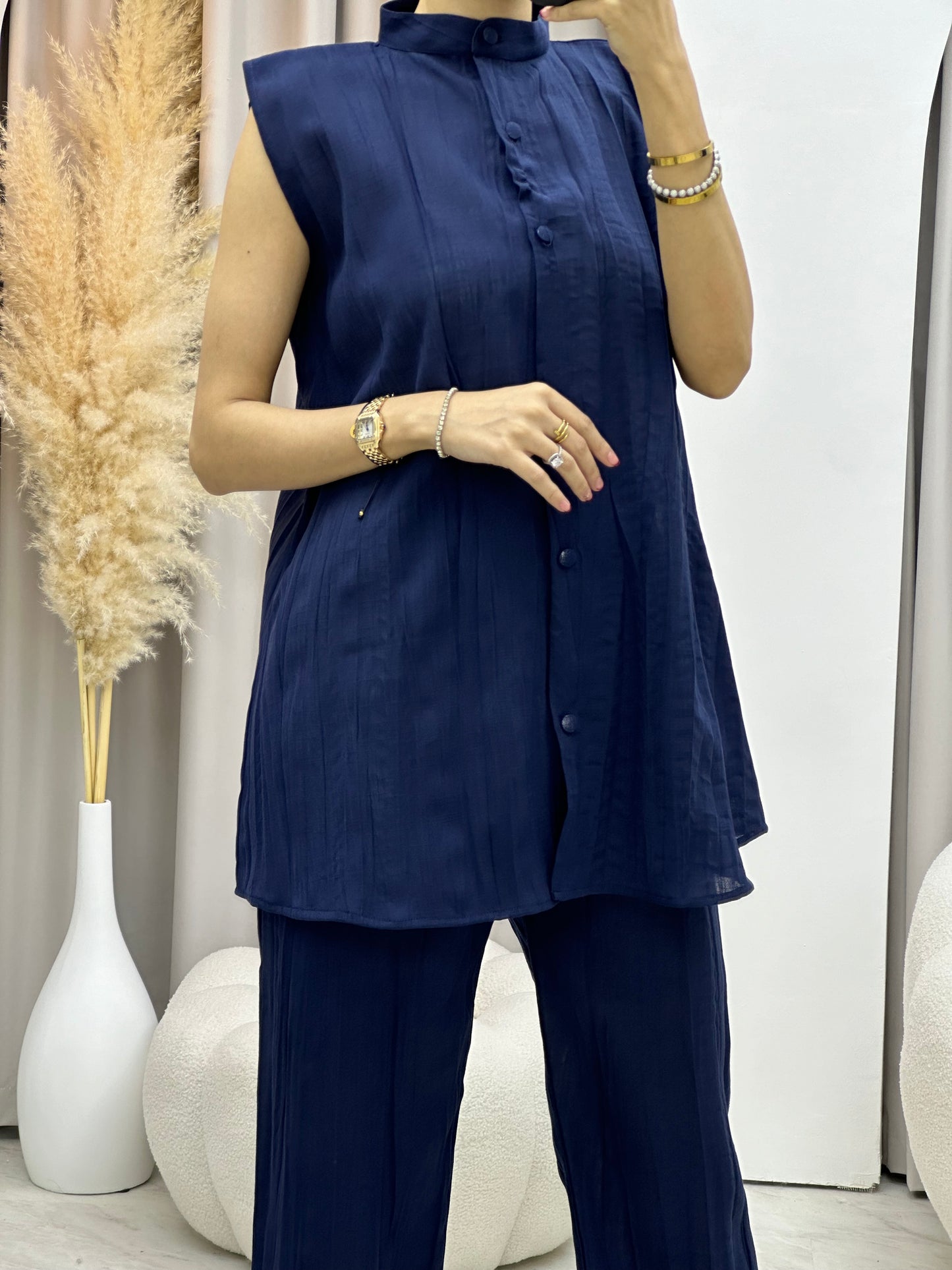 C 0008-01 Blue Summer Pleated Linen Travel Set