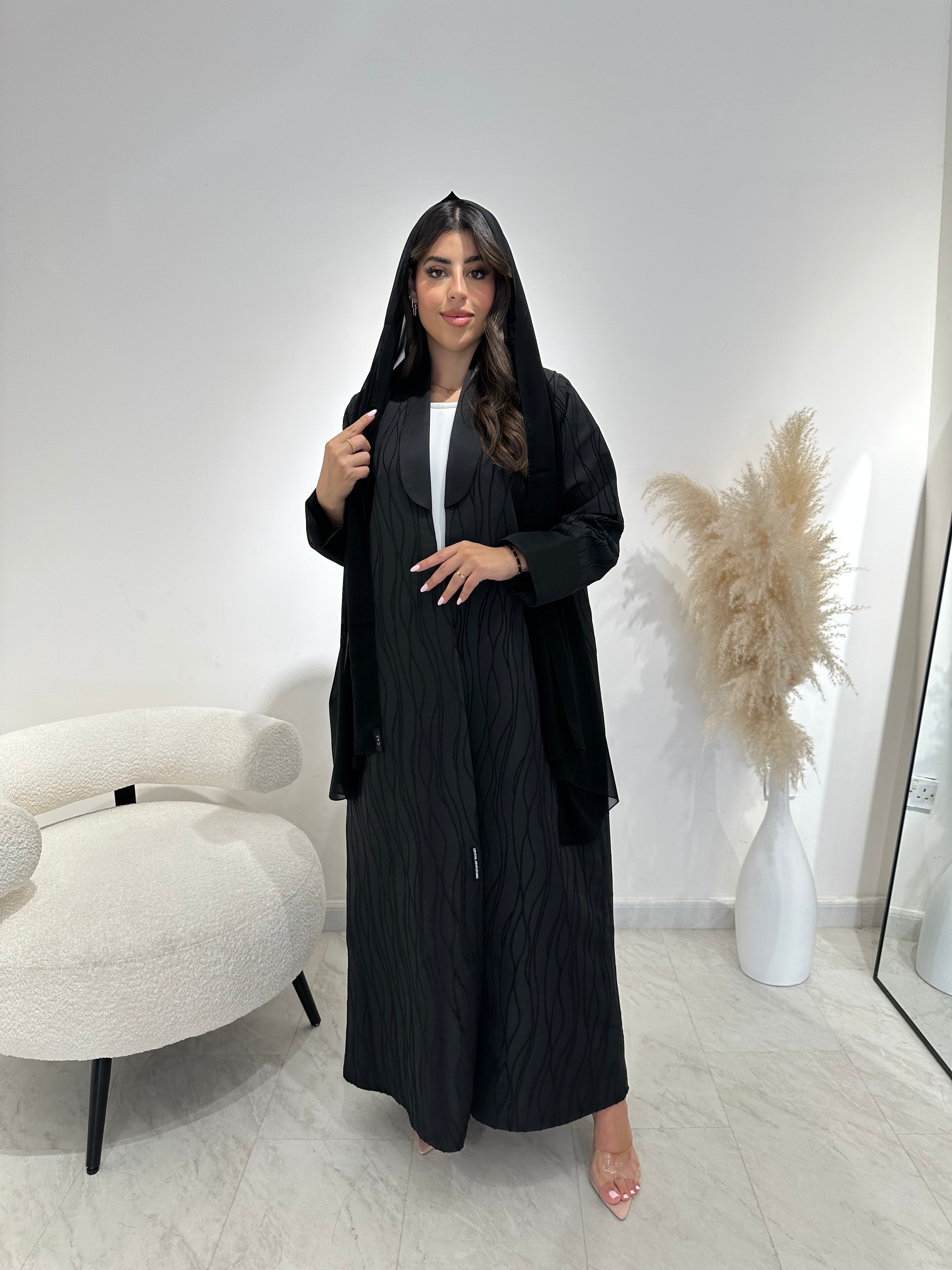 C 1392 Striped Black Abaya