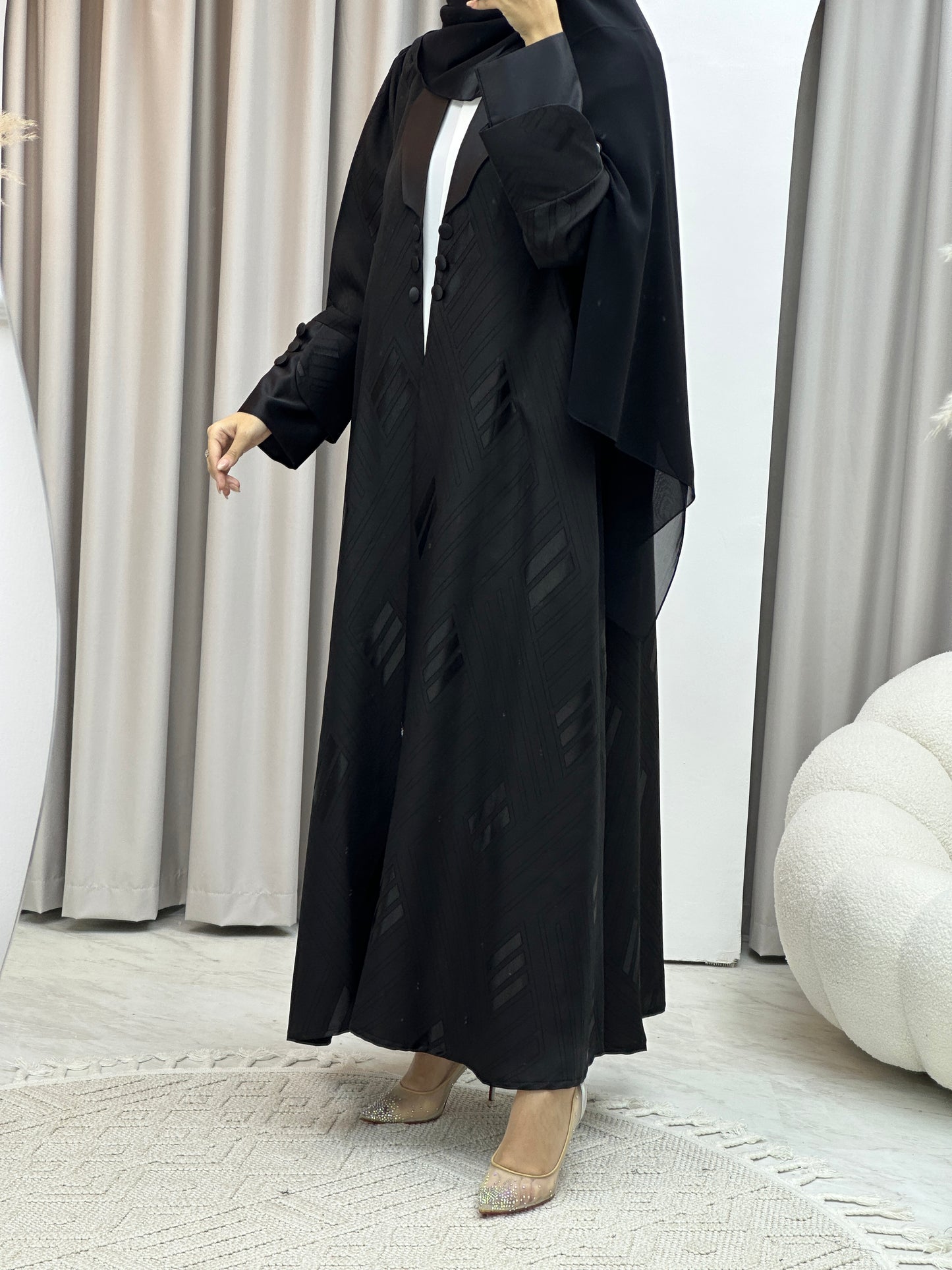 C Coat Jacquard Lined Abaya Set