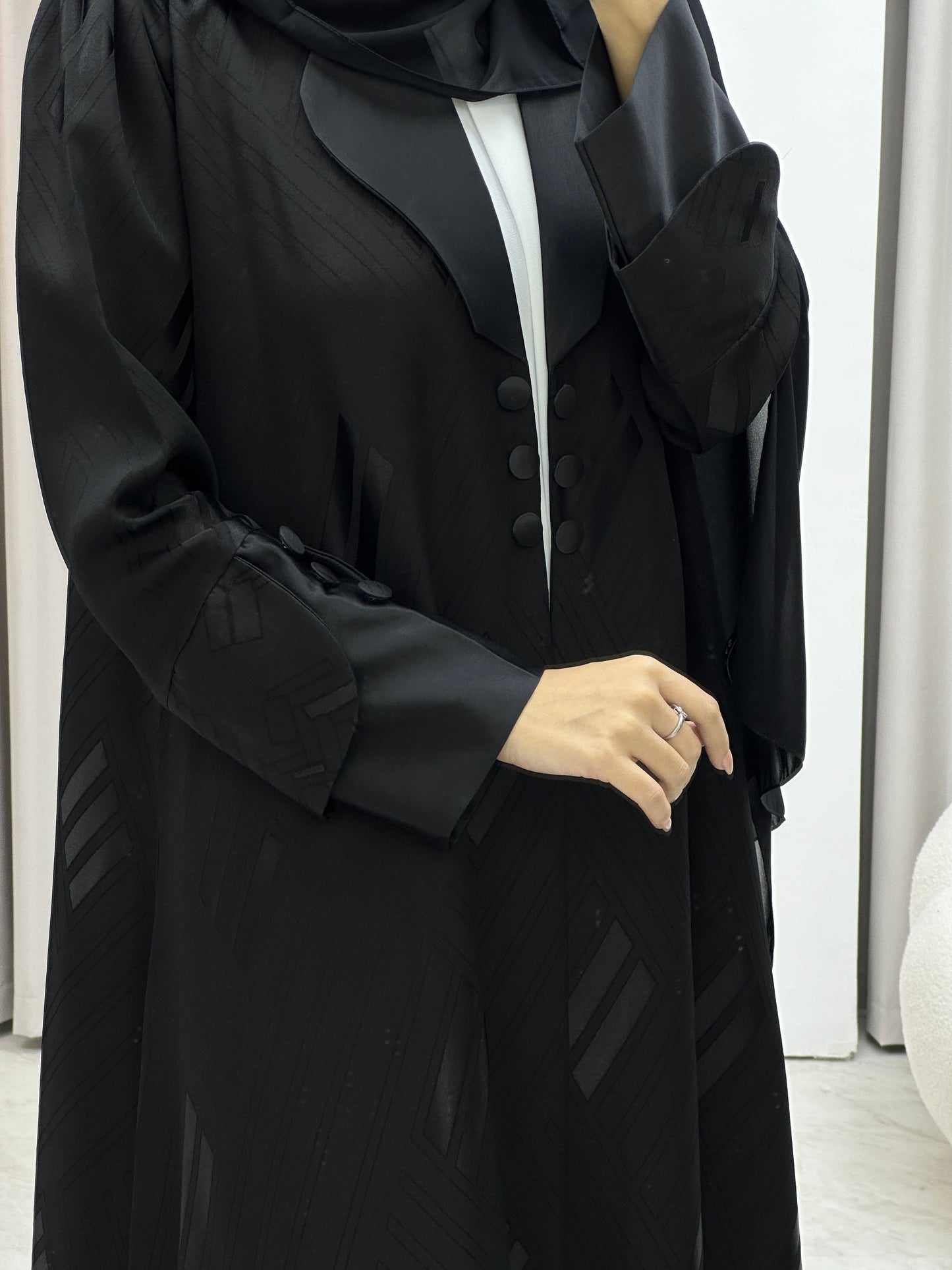 C Coat Jacquard Lined Abaya Set