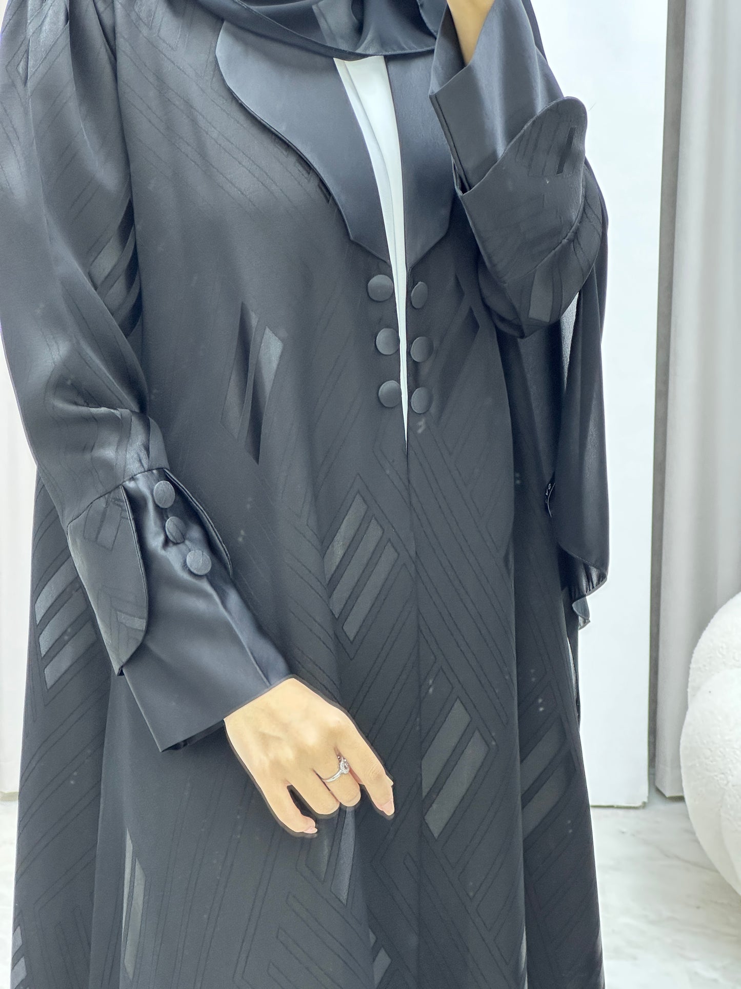 C Coat Jacquard Lined Abaya Set