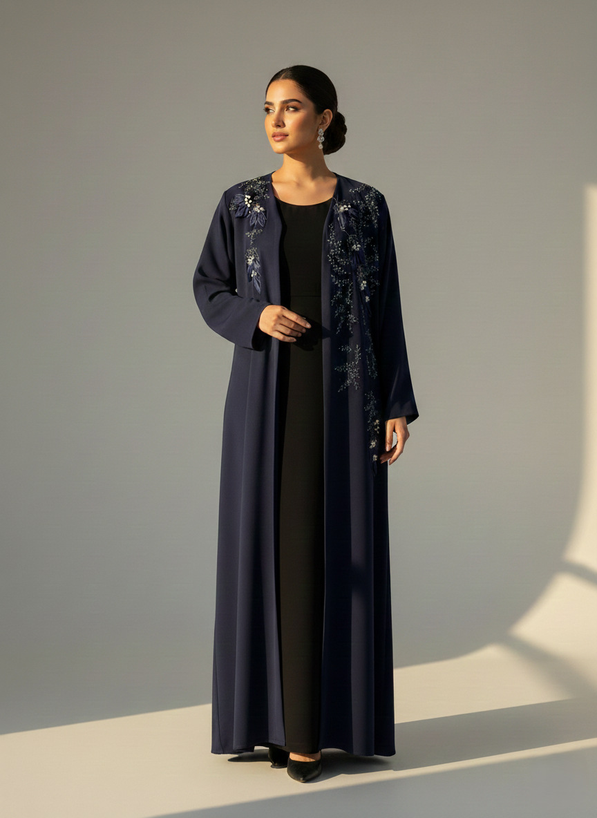 C 1758 Dark Blue Beaded Abaya