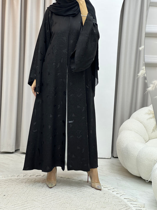 C Black Swirl Print Jacquard Abaya Set