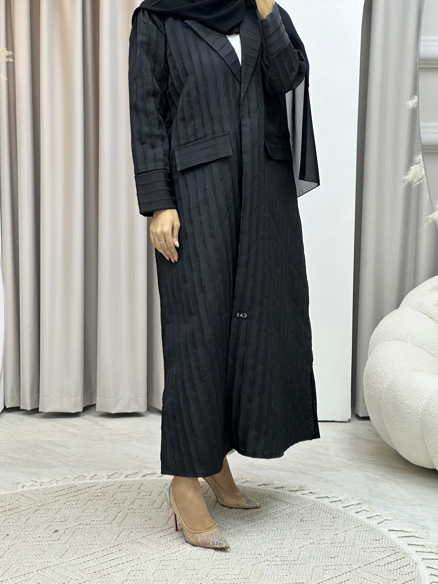C Striped Black Coat Abaya Set