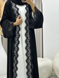 عباية كلاسيكية من الدانتيل باللون الأسود C 0460 - XS / 49