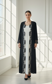 C 1770 Black Floral Lace Abaya
