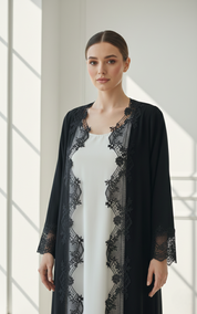 C 1770 Black Floral Lace Abaya