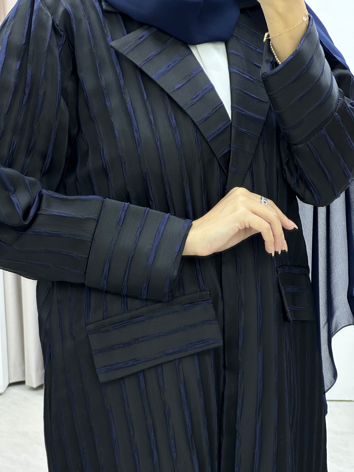 C Striped Blue Coat Abaya Set
