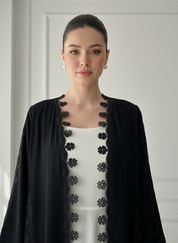 C 1771 Black Floral Lace Abaya