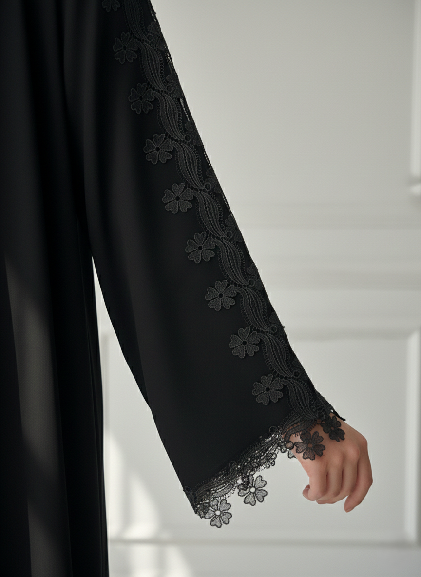 C 1771 Black Floral Lace Abaya