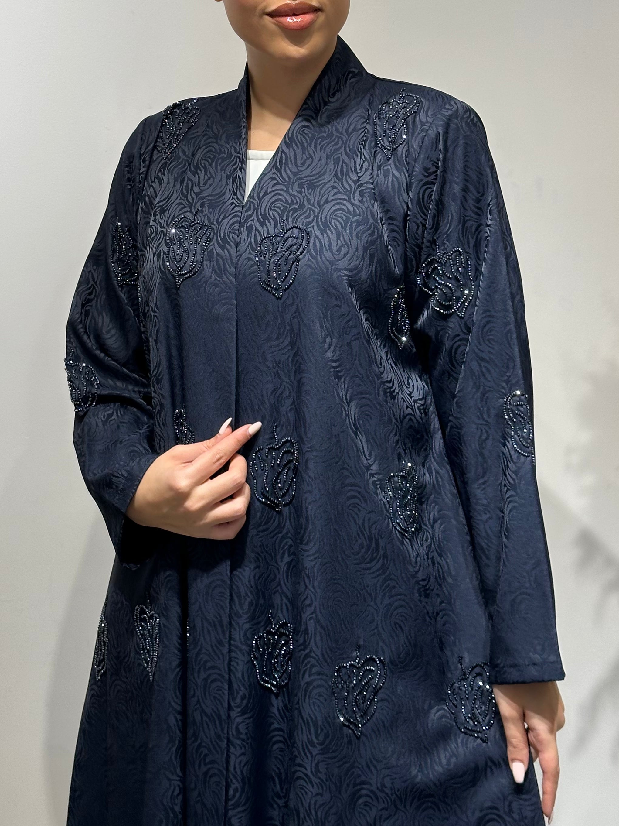 C 1624 Navy Blue Beaded Abaya