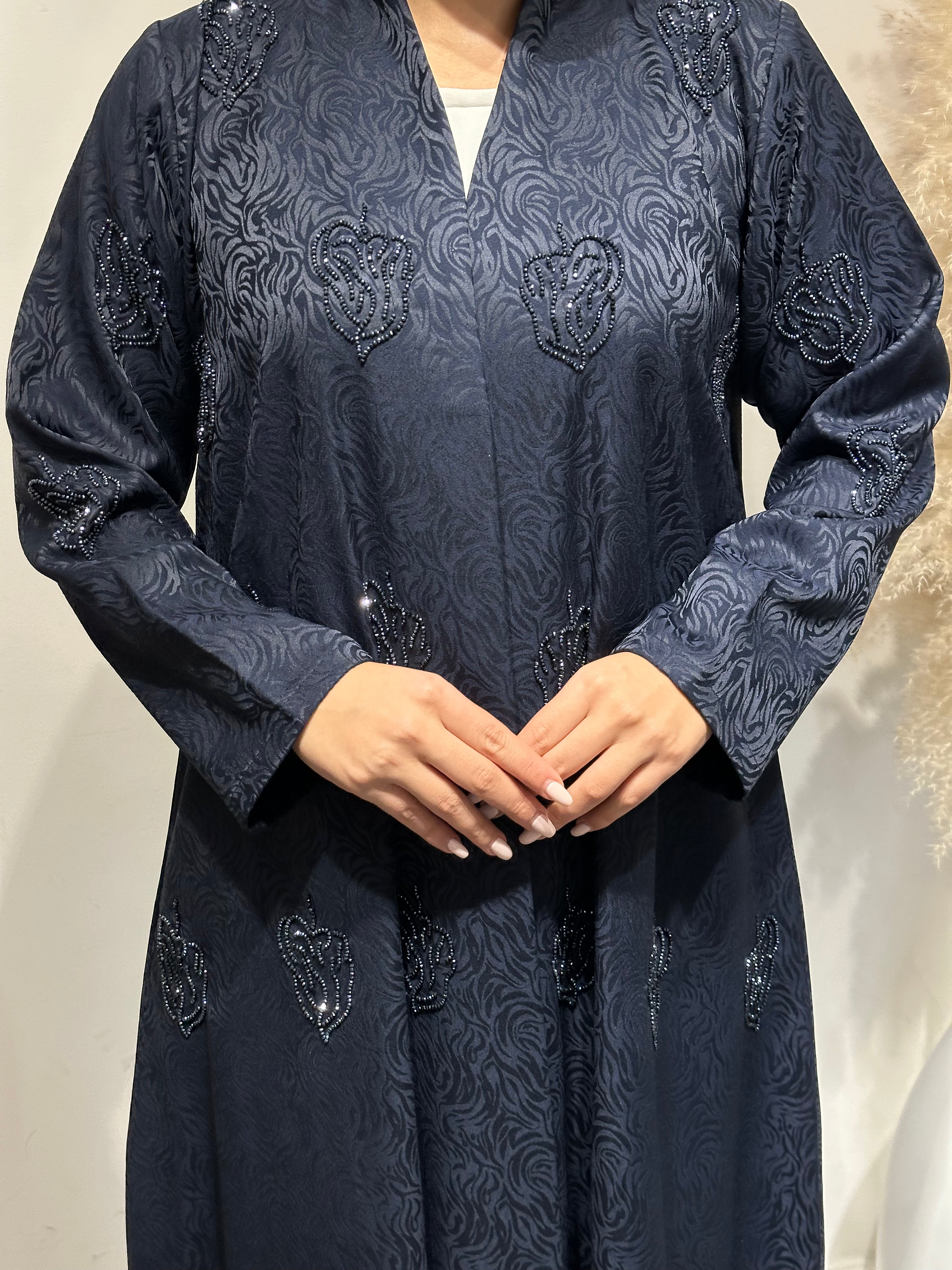 C 1624 Navy Blue Beaded Abaya