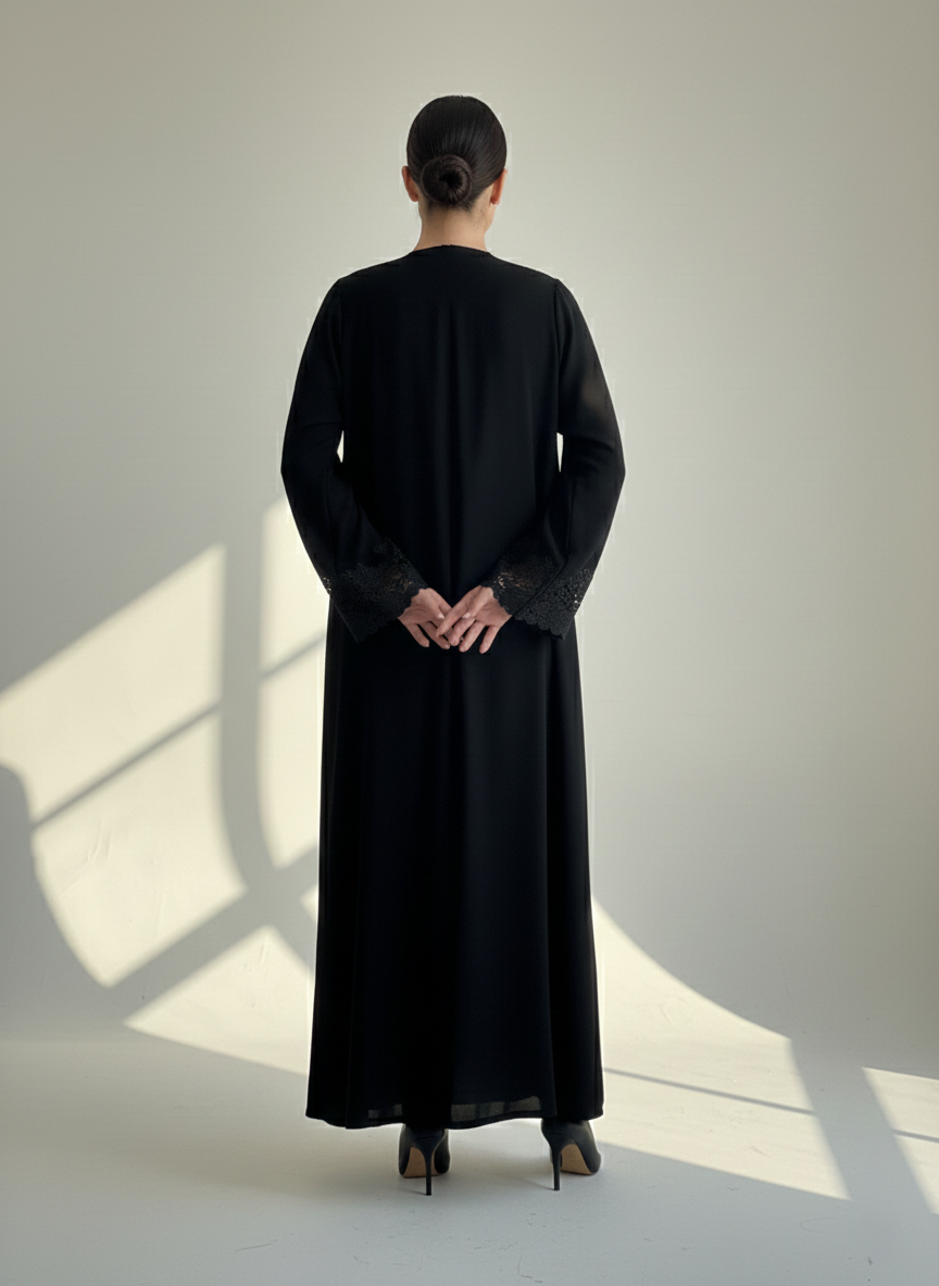 C 1774 Black Floral Lace Abaya