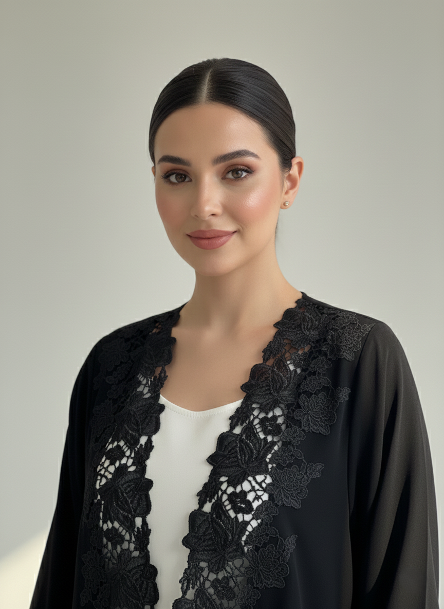 C 1774 Black Floral Lace Abaya