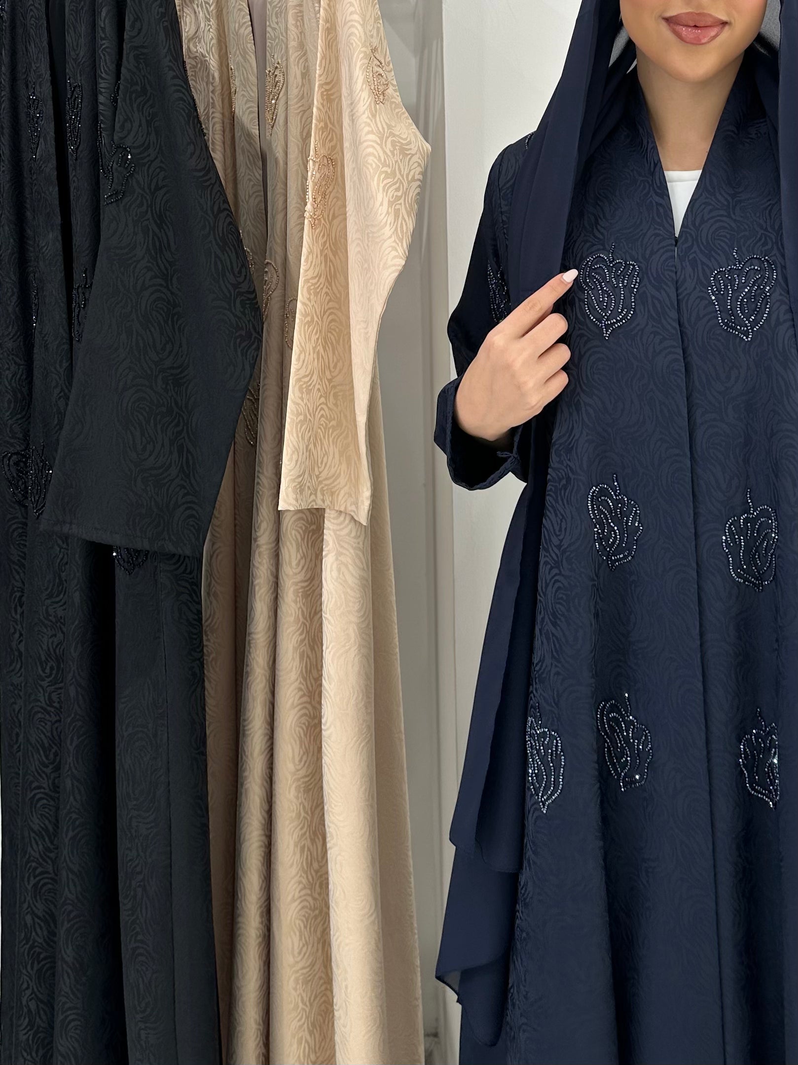 C 1624 Navy Blue Beaded Abaya