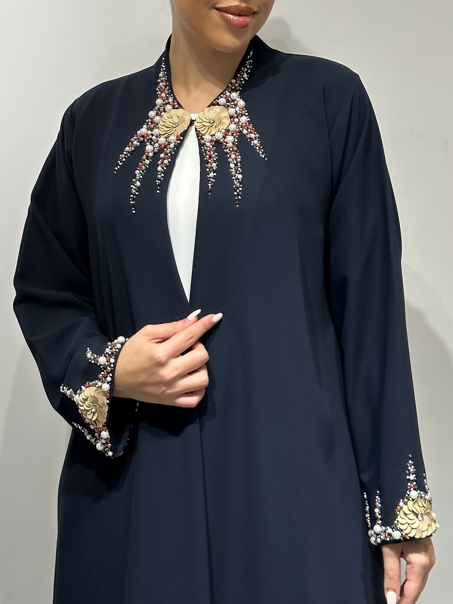C 1625 Midnight Blue Beaded Abaya