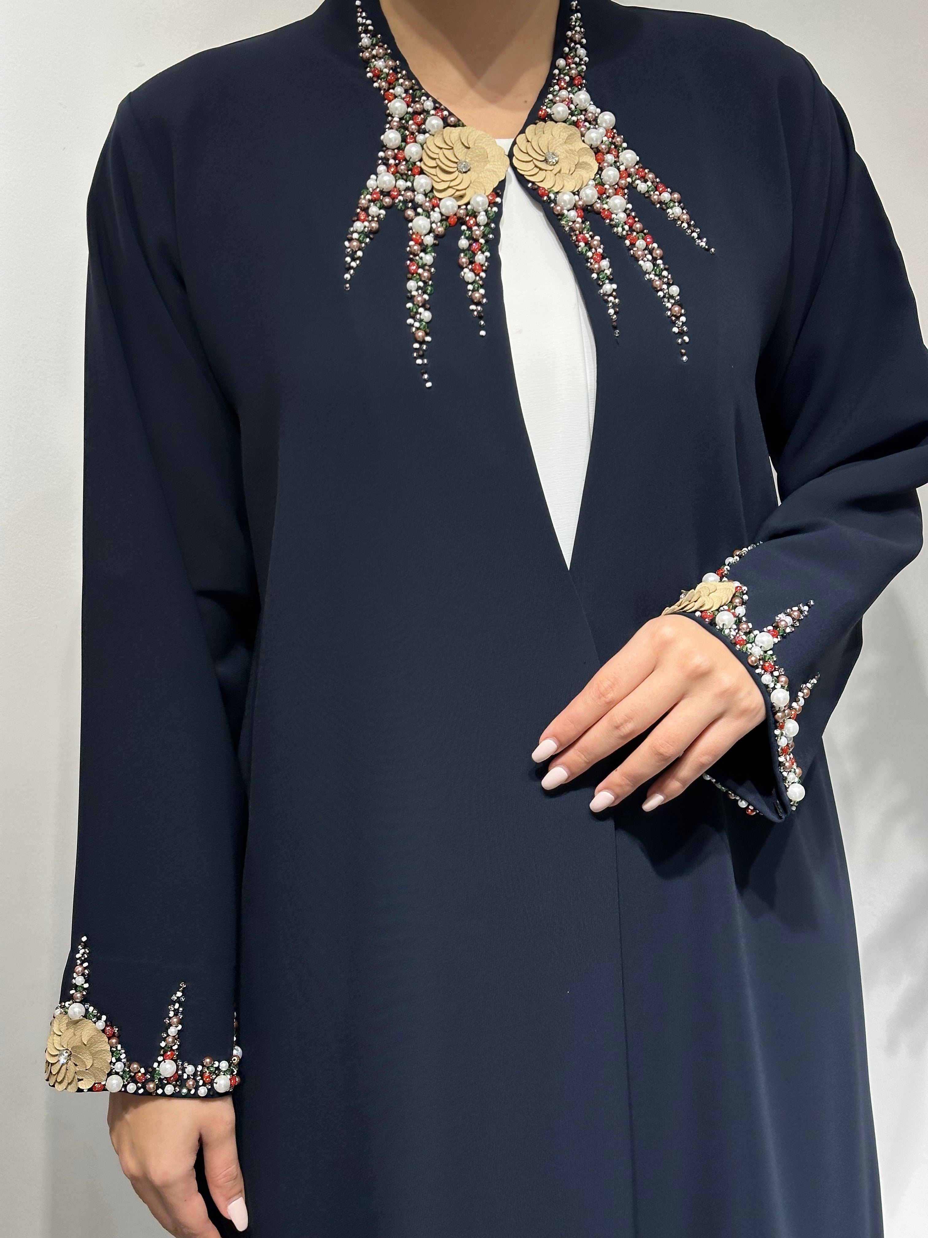 C 1625 Midnight Blue Beaded Abaya