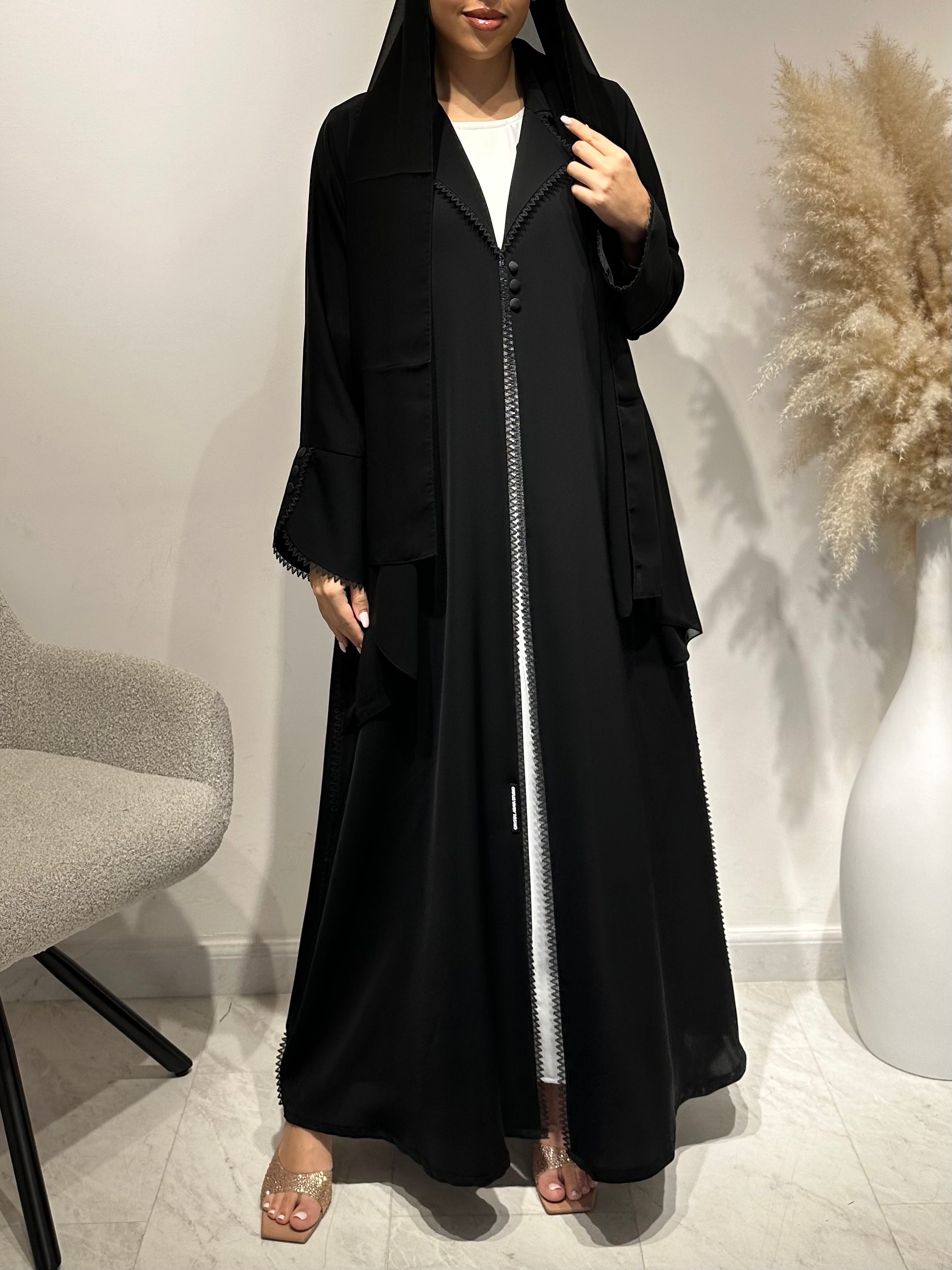 C 1627 Black Lace Abaya