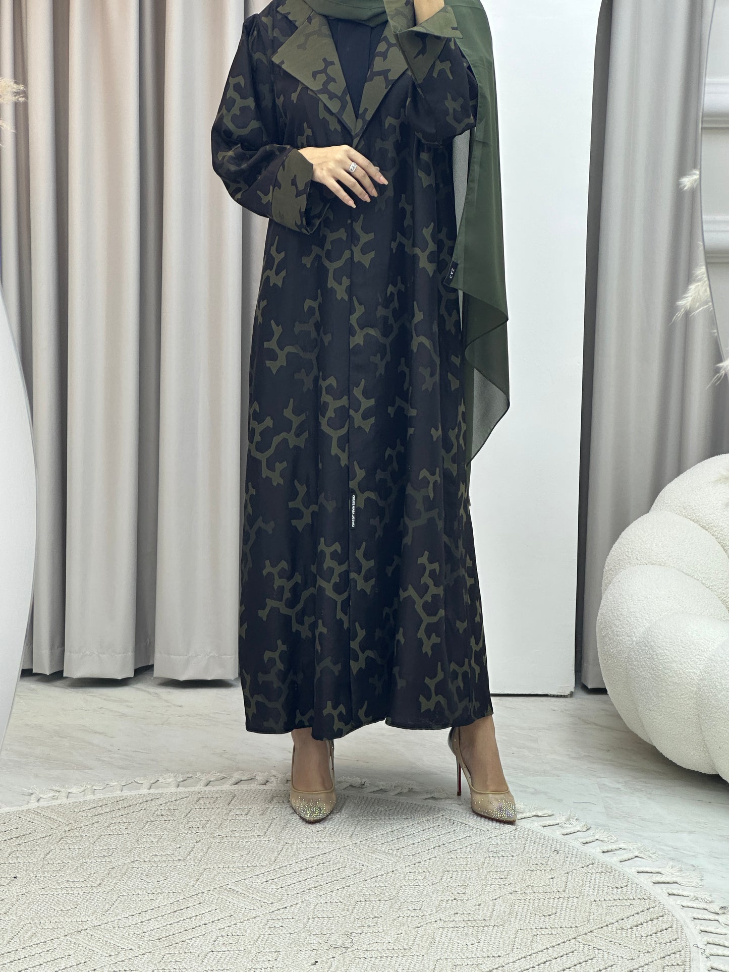 C Web Winter Green Coat Abaya