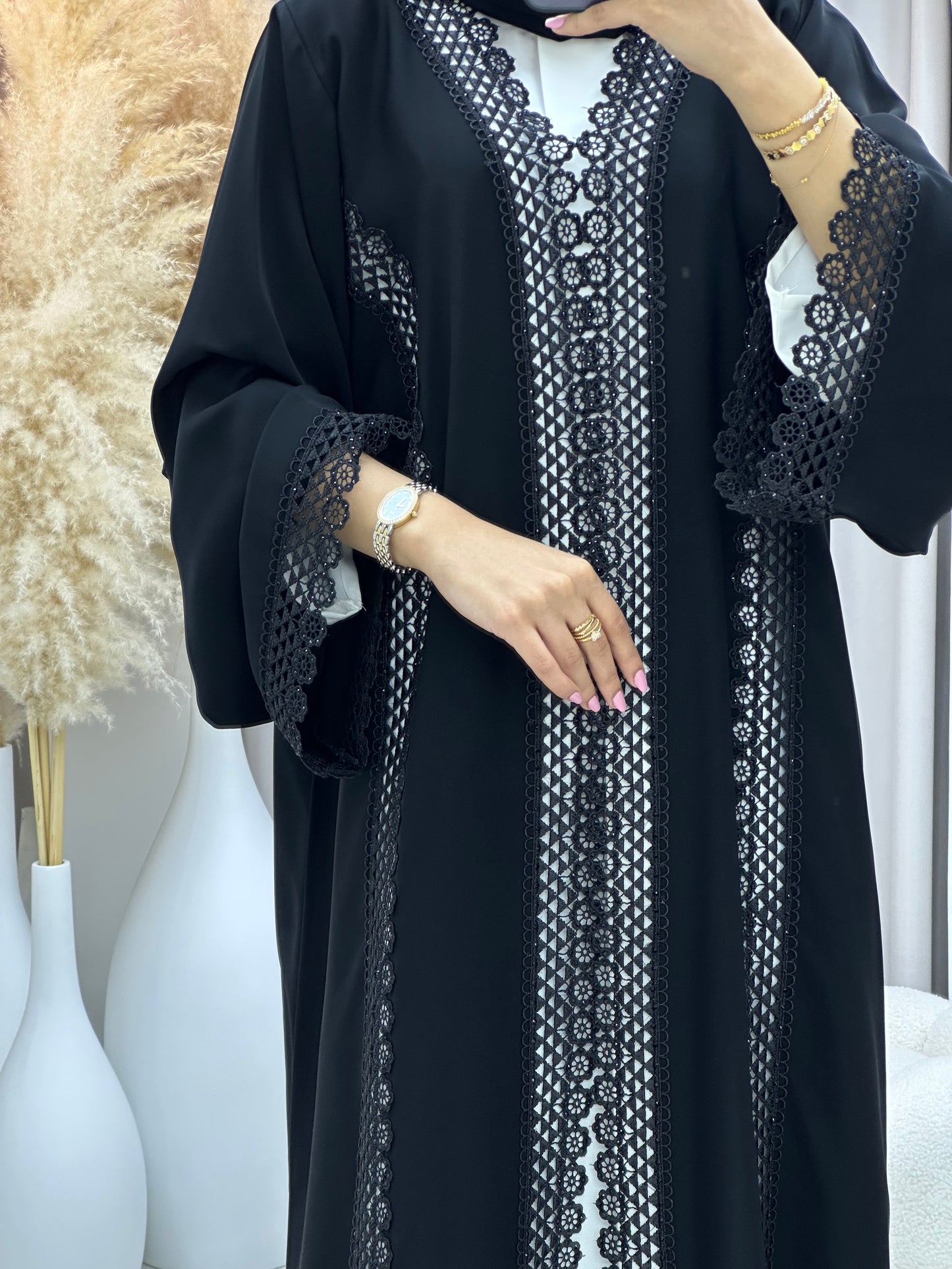 C 0468 Black Classic Lace Abaya