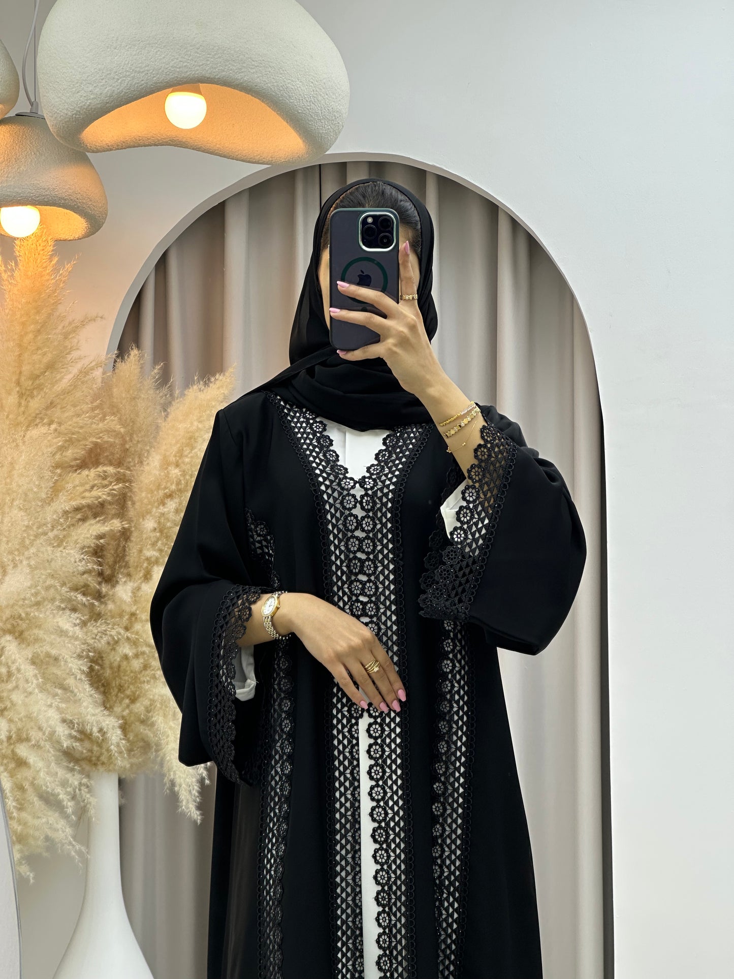 C 0468 Black Classic Lace Abaya