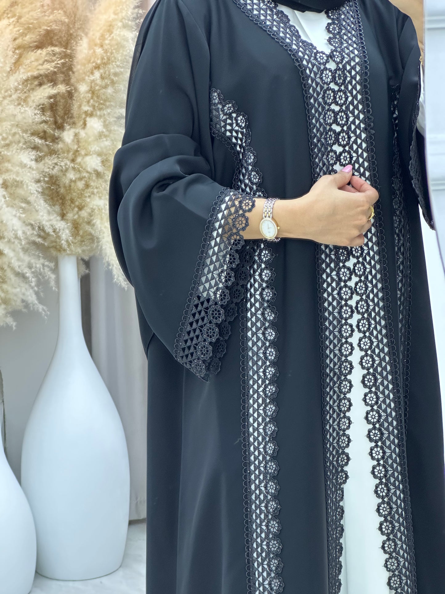 C 0468 Black Classic Lace Abaya