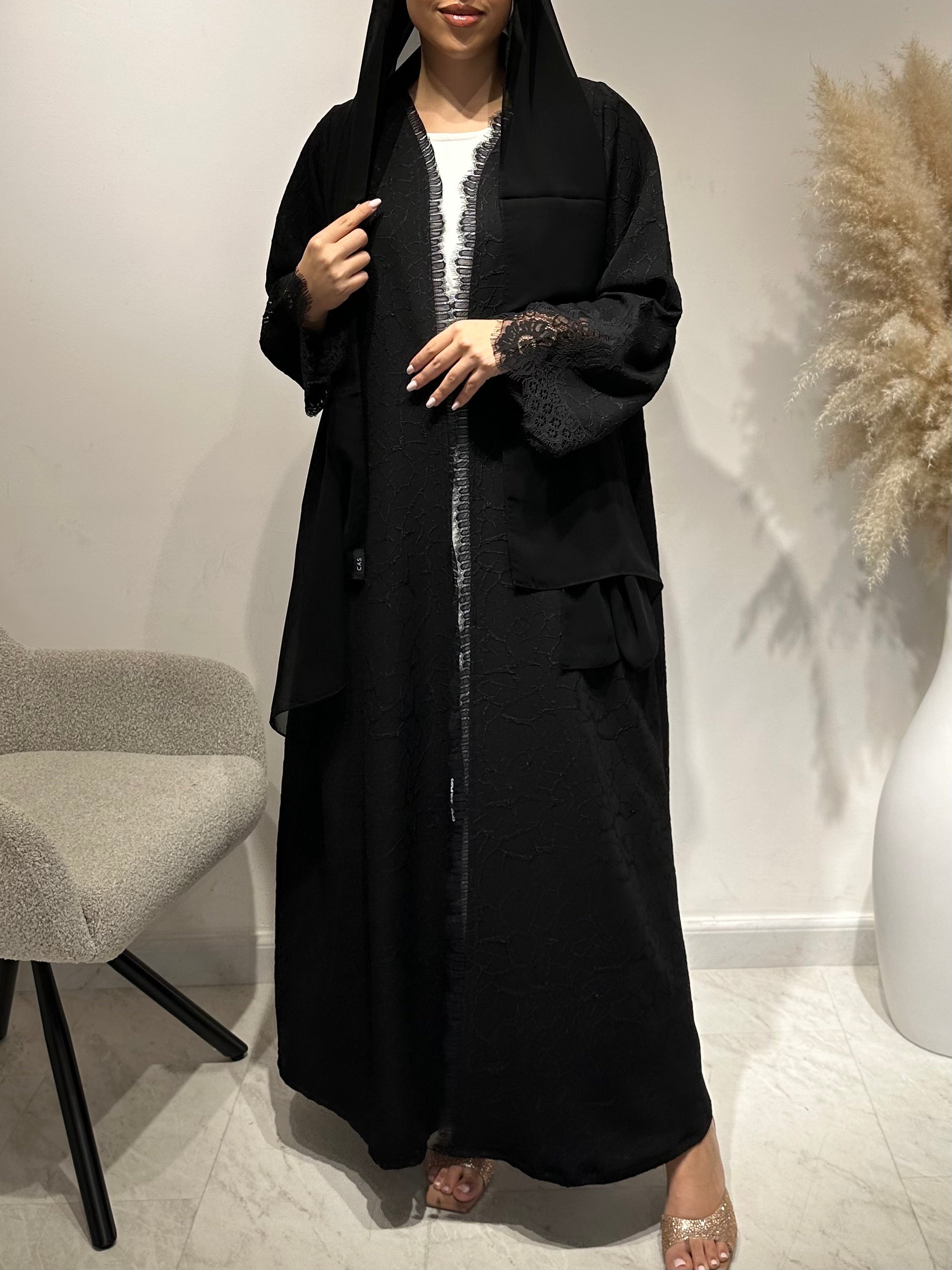 C 1629 Black Lace Abaya
