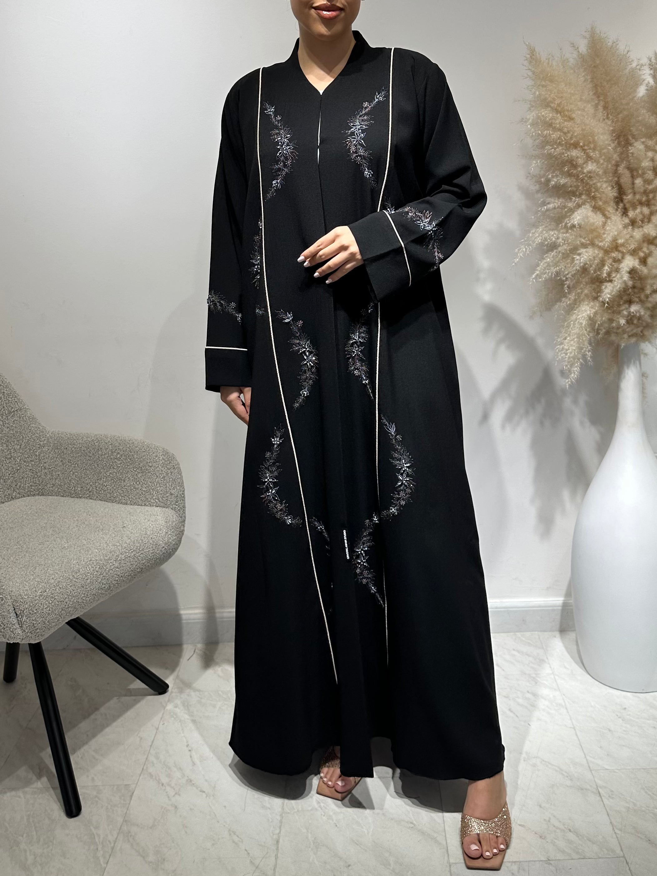 C 1631 Black Beaded Embroidered Abaya