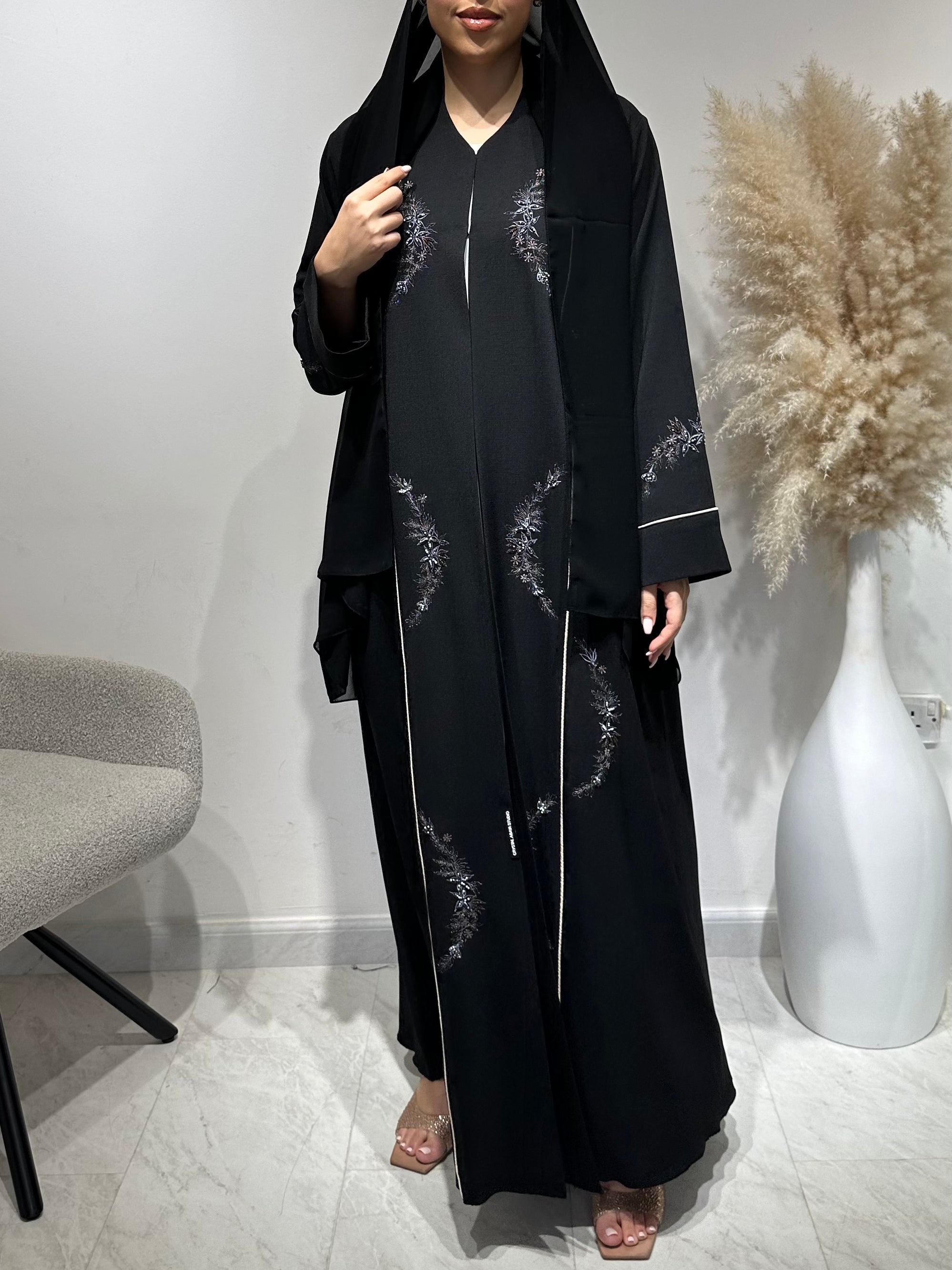 C 1631 Black Beaded Embroidered Abaya