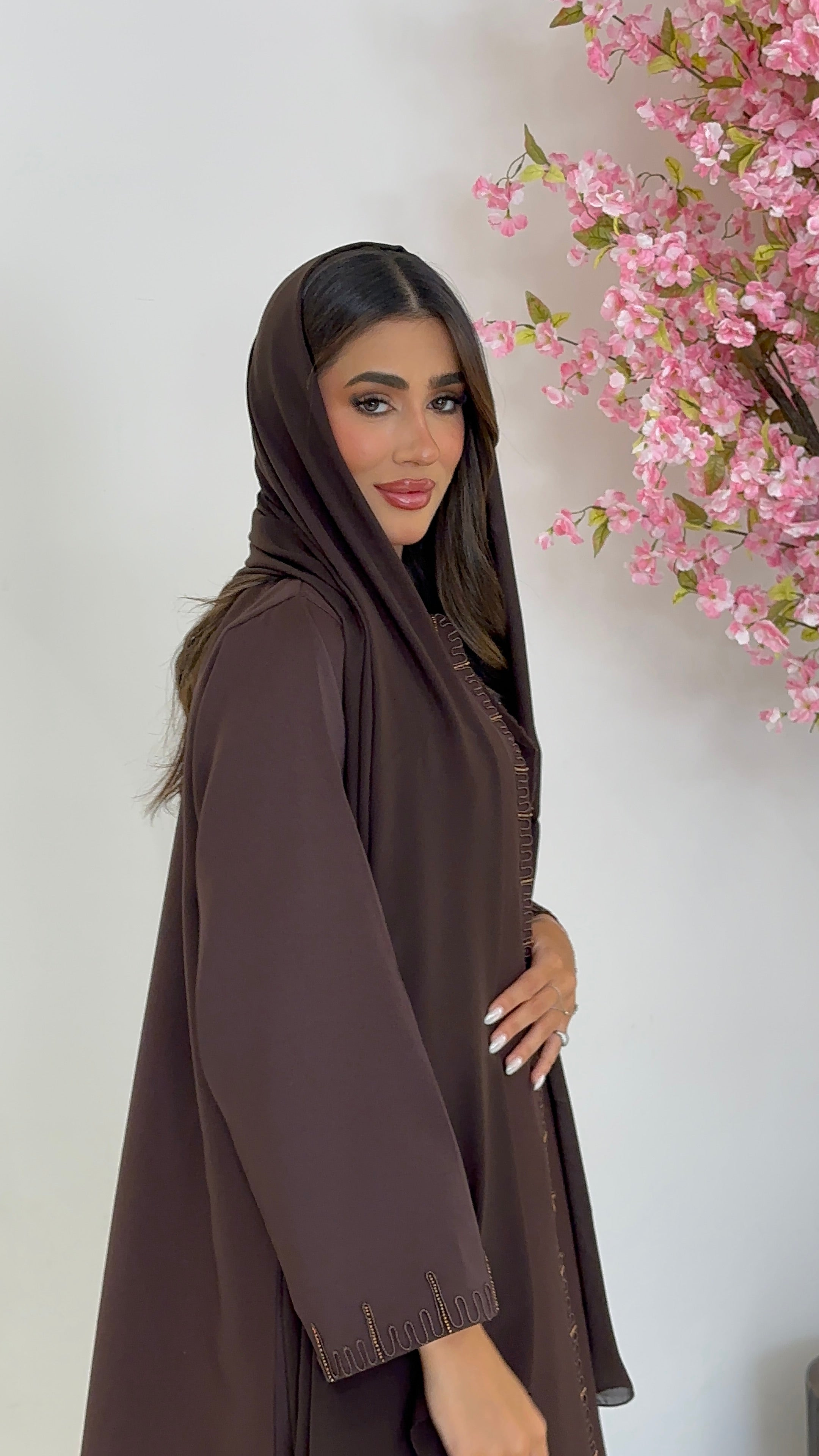 C 1230 Brown Beaded Abaya