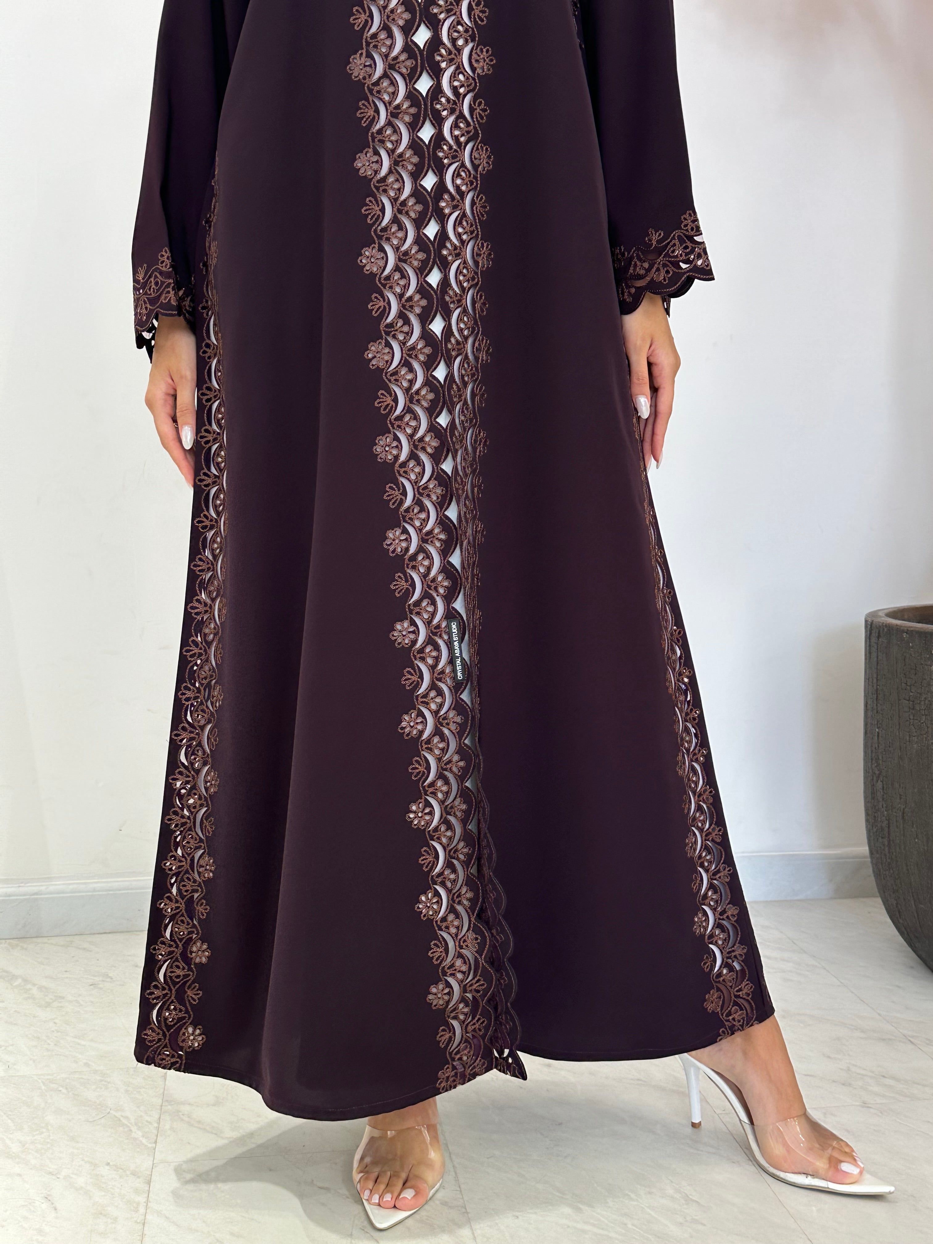 C 1228 Brown Lace Abaya