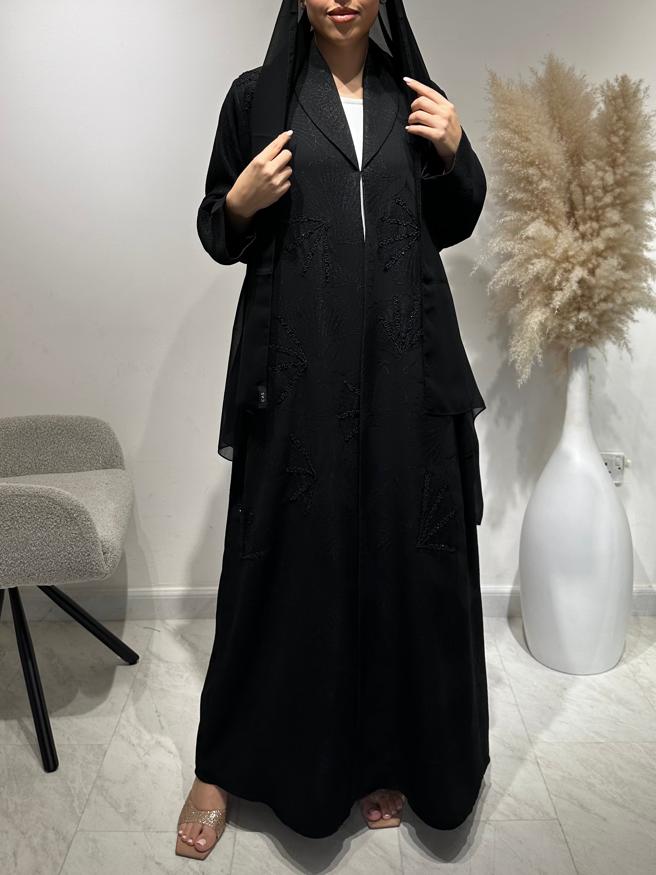 C 1634 Black Beaded Abaya