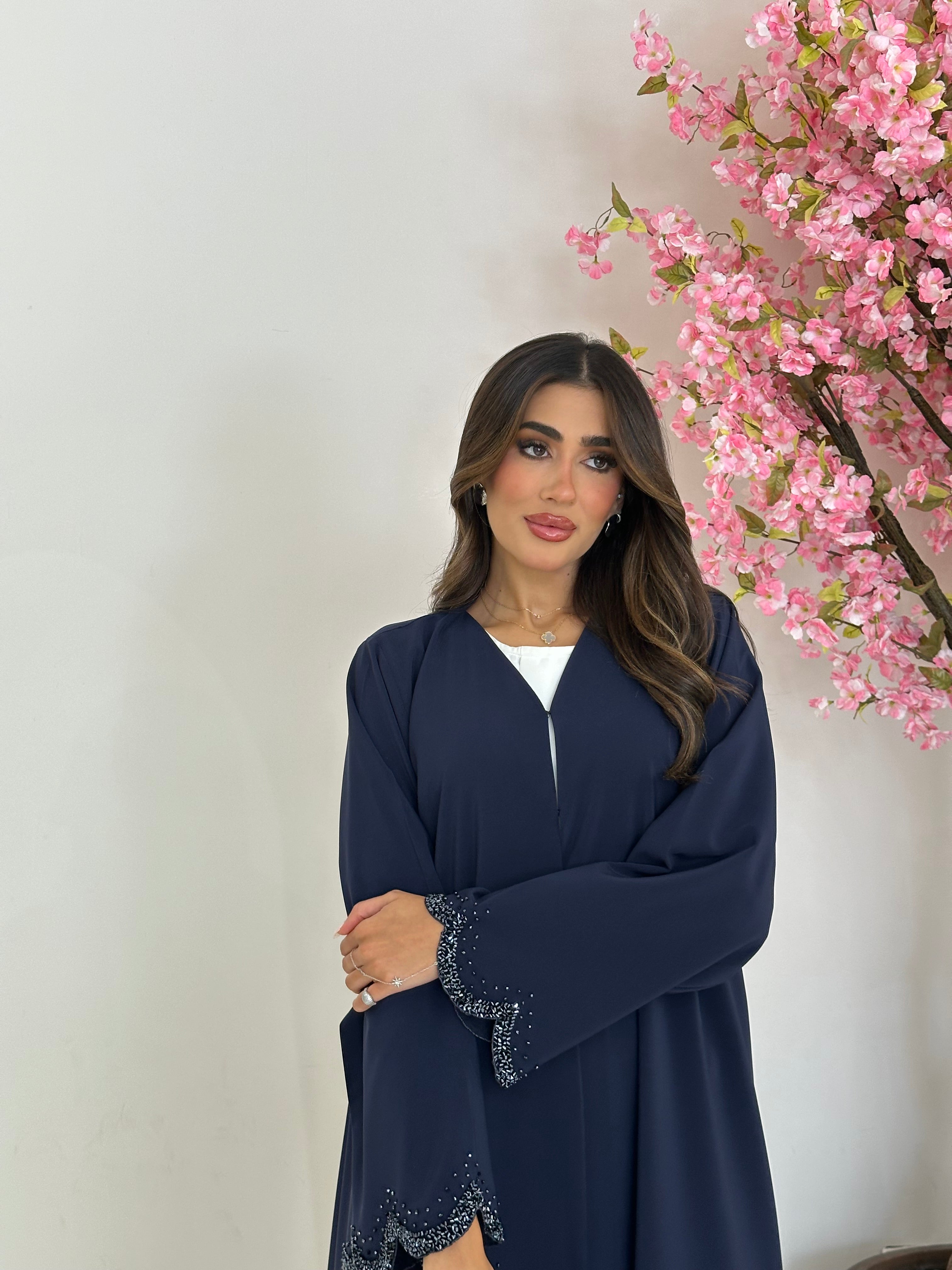 C 1233 Navy Blue Beaded Abaya