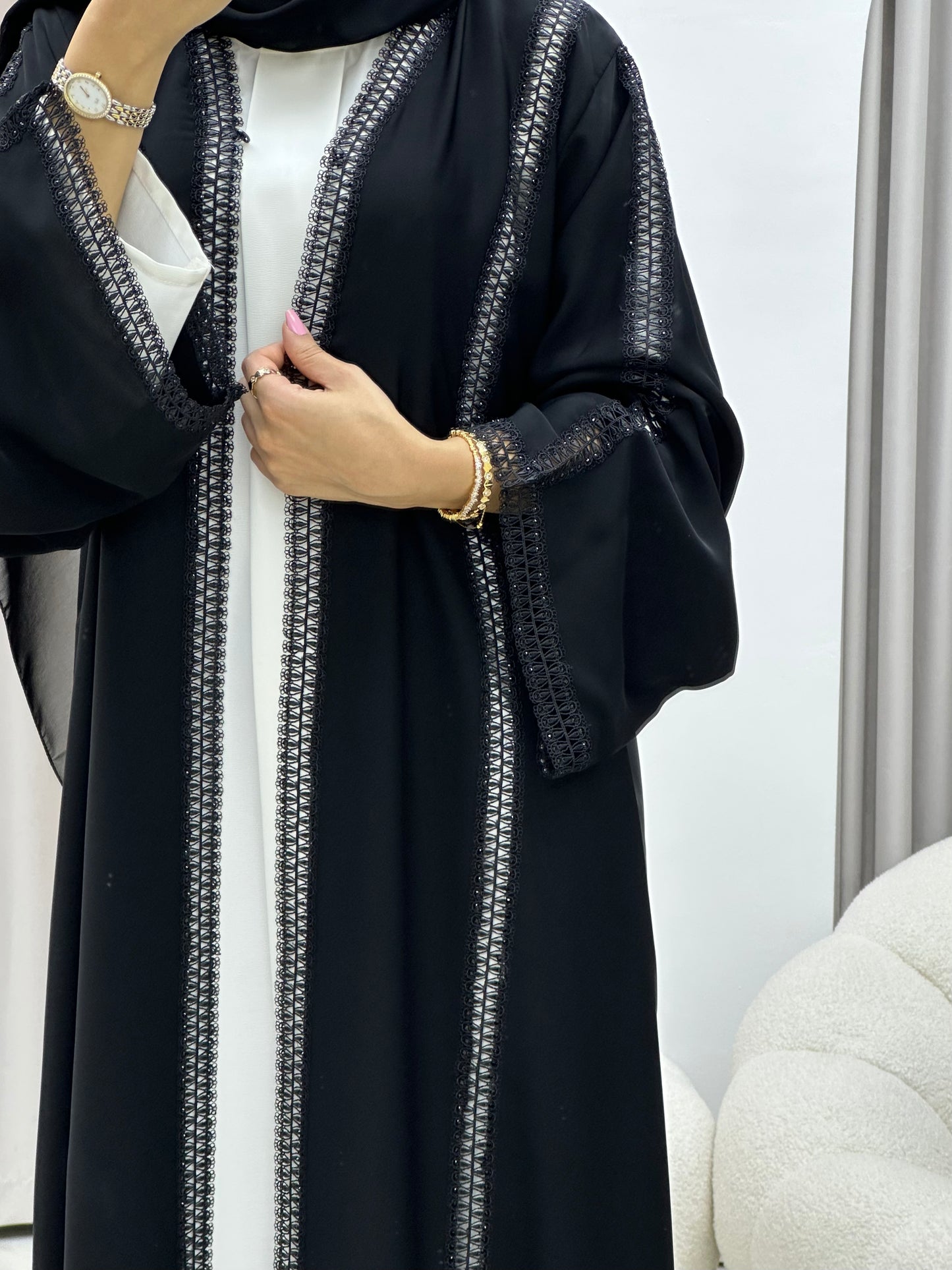 C 0474 Black Classic Lace Abaya