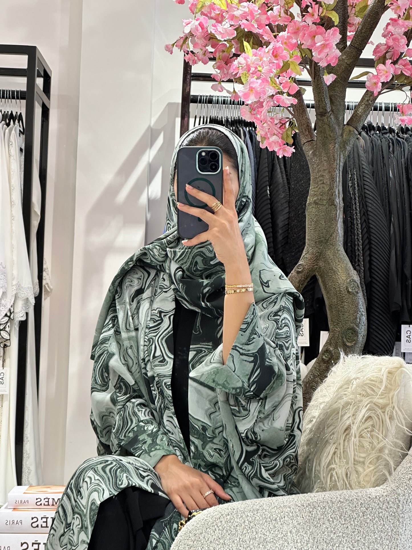 C 0249-01 Green Marble Abaya