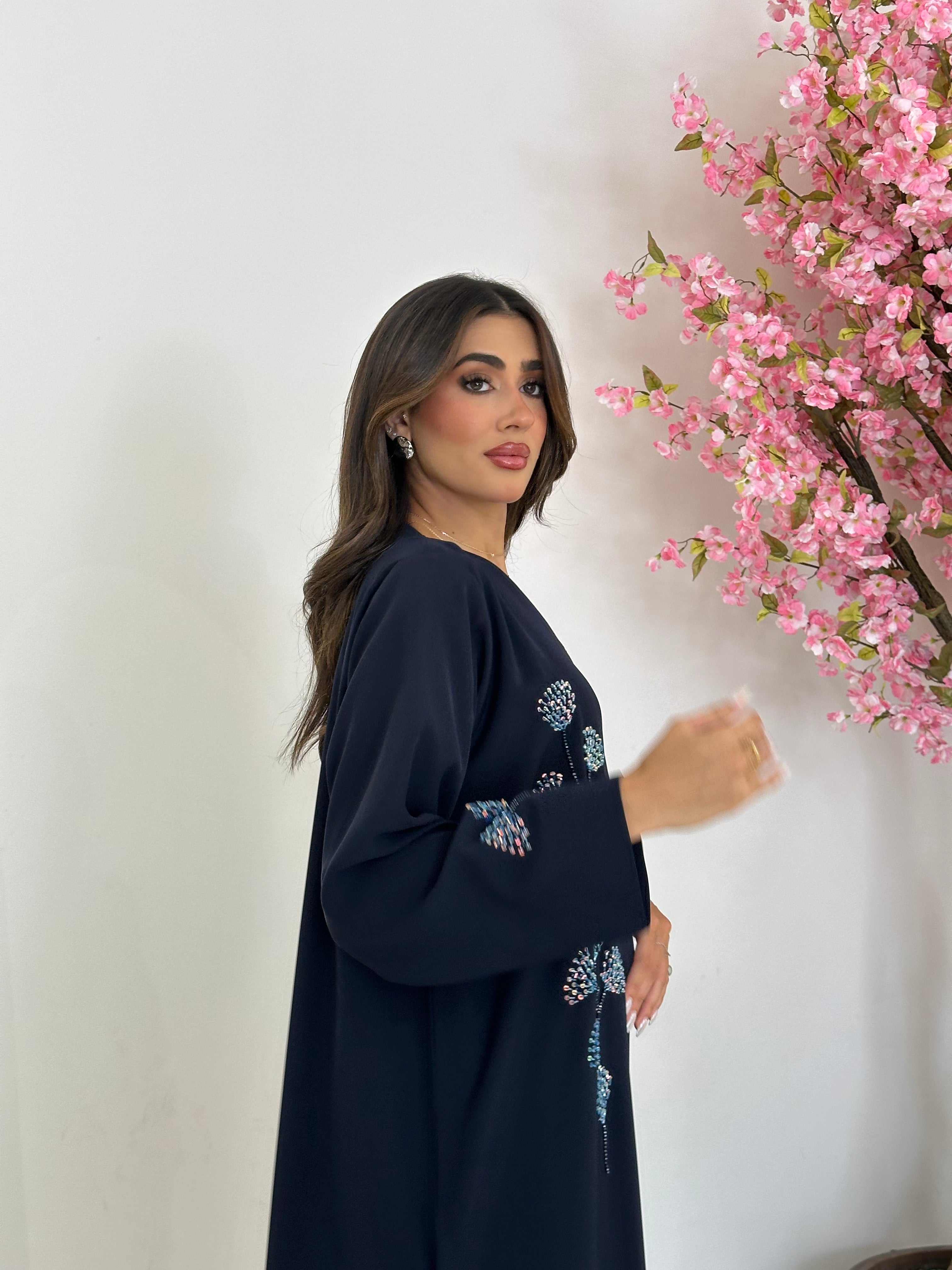 C 1231 Navy Blue Beaded Abaya