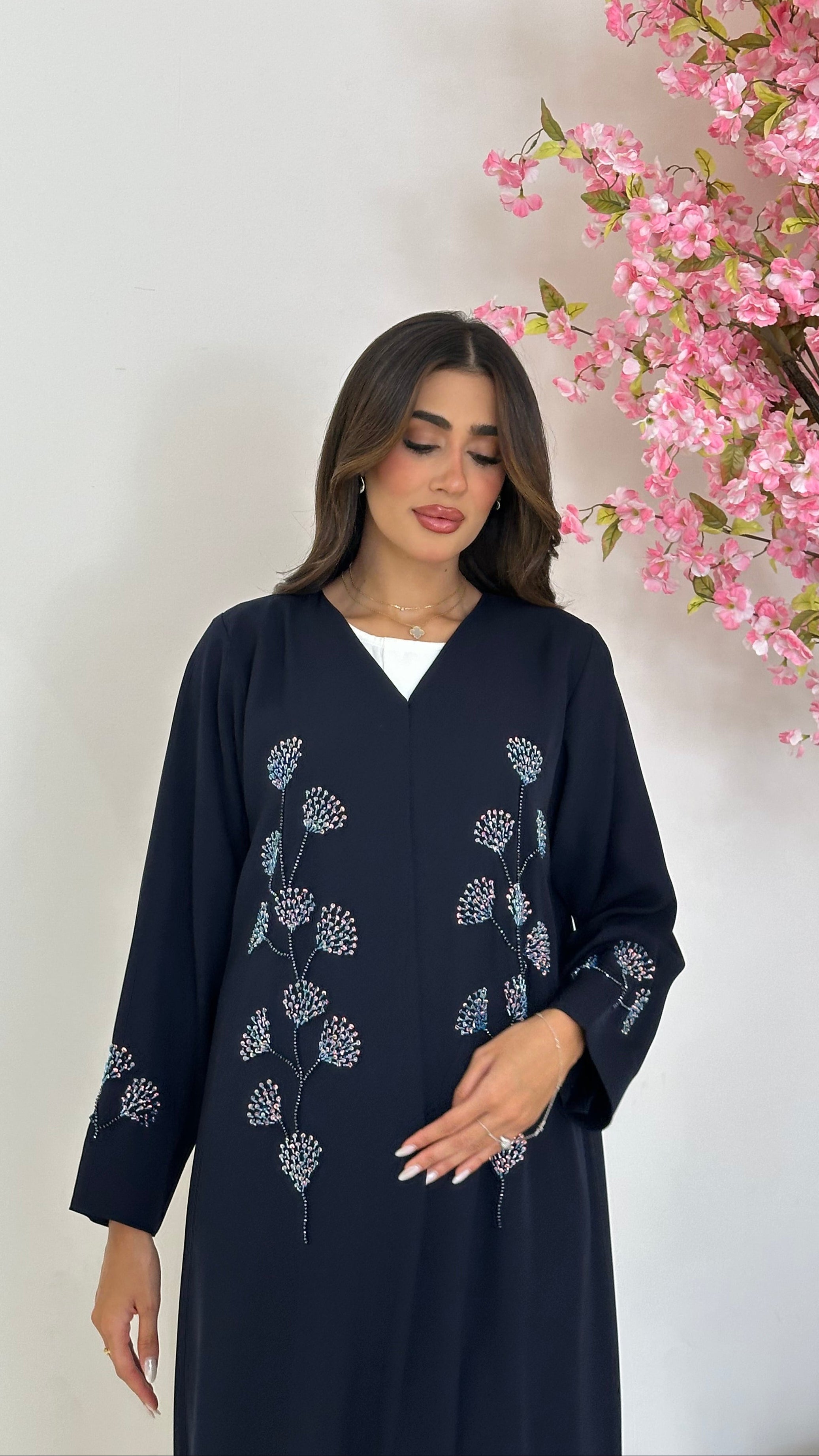 C 1231 Navy Blue Beaded Abaya