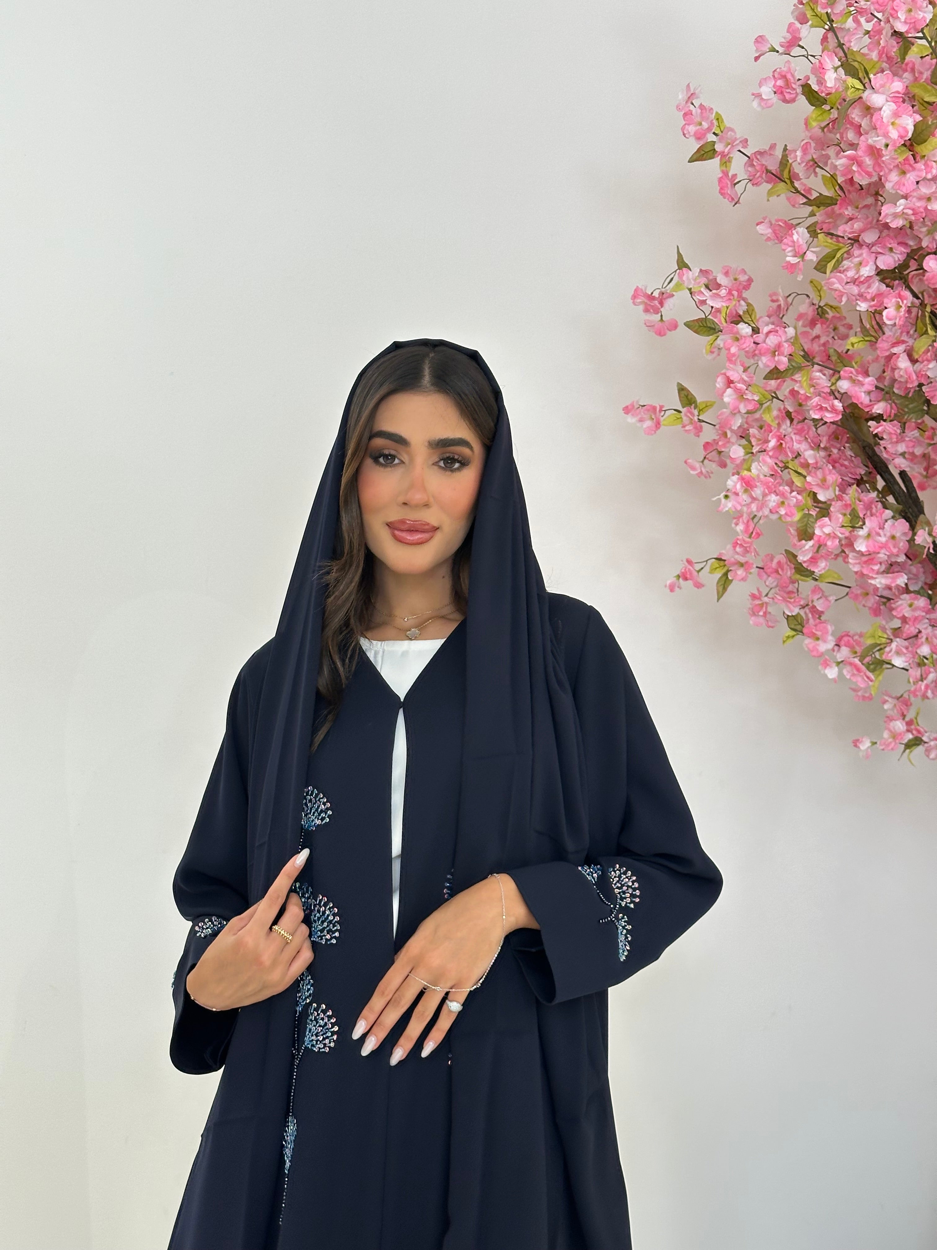 C 1231 Navy Blue Beaded Abaya