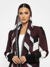 C 2134 Burgundy Stripe Printed Abaya