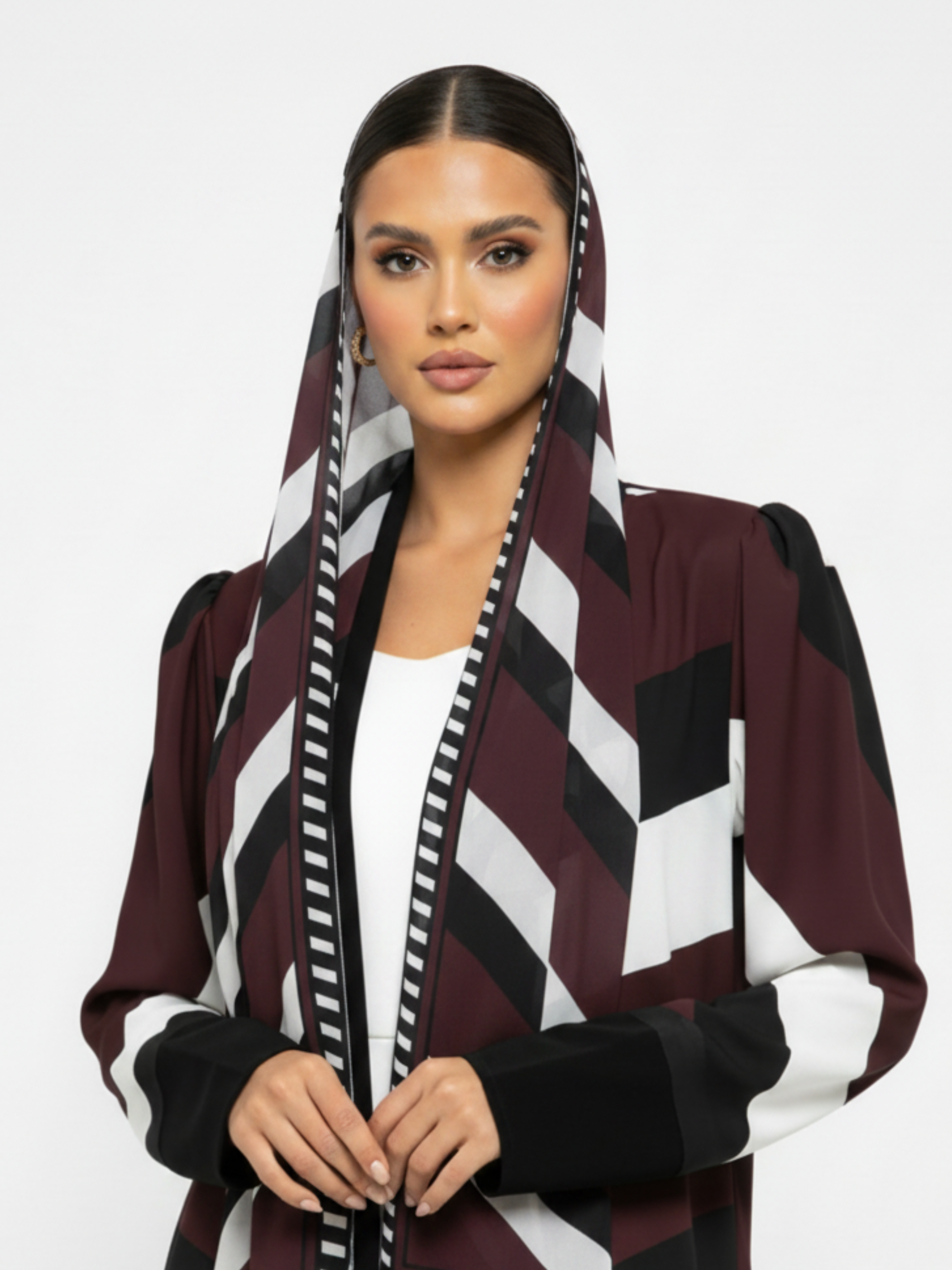 C 2134 Burgundy Stripe Printed Abaya