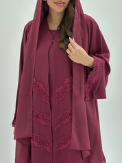 C 1807 Dark Fuchsia Lace Abaya