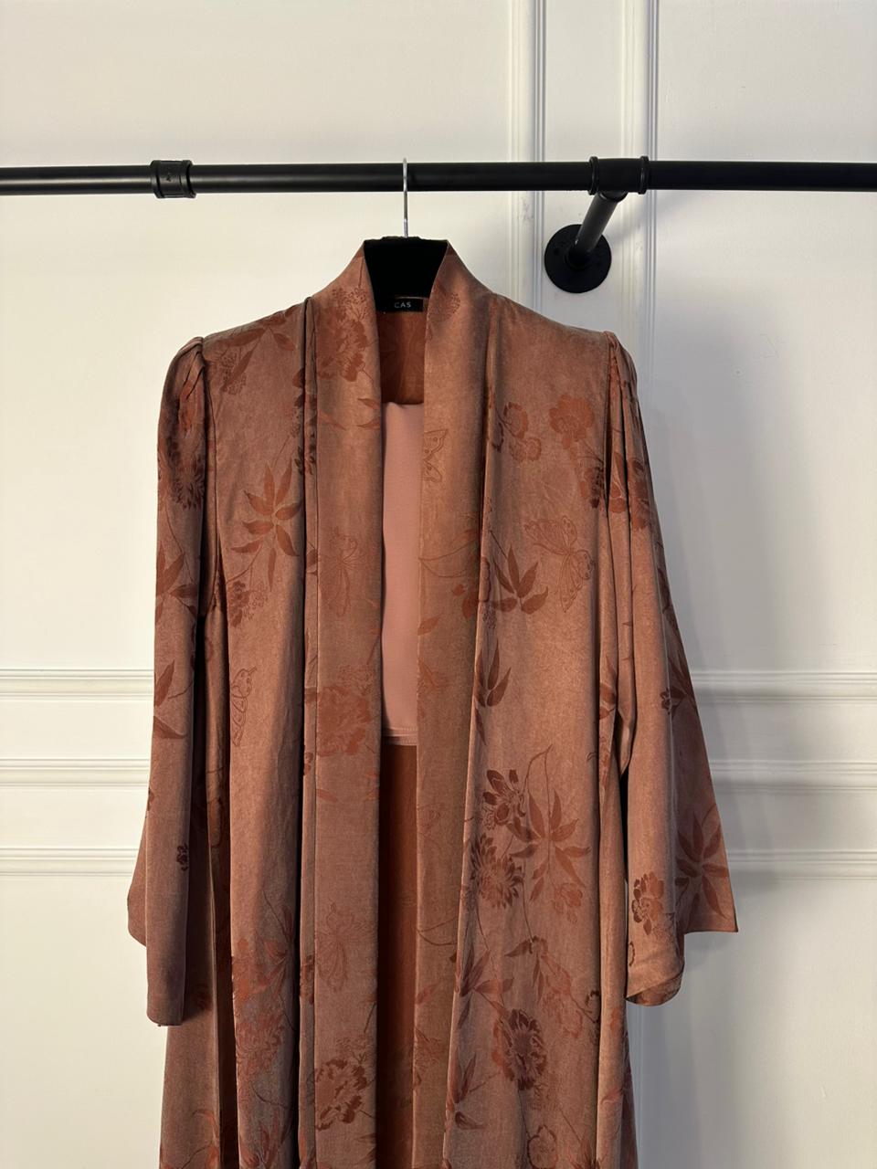 C 1781-04 Coral Pink Printed Abaya