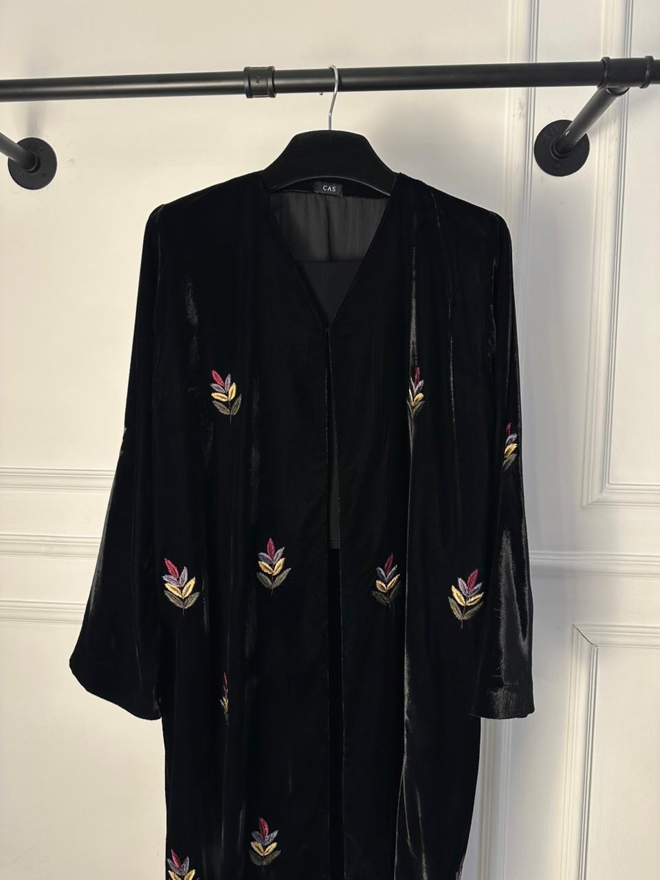 C 1787 Black Embroidered Velvet Abaya