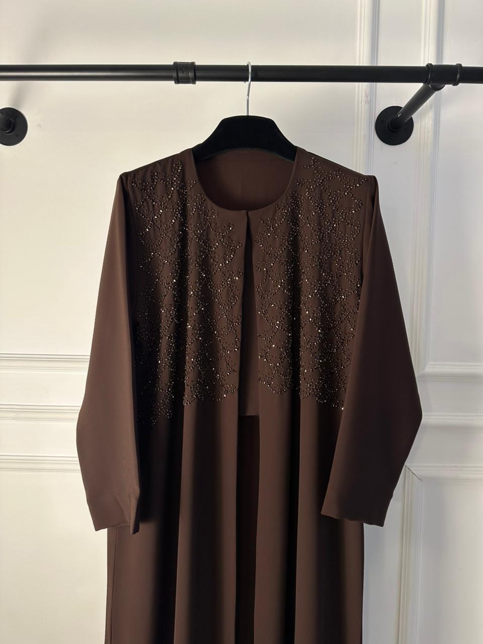 C 1835 Brown Beaded Abaya
