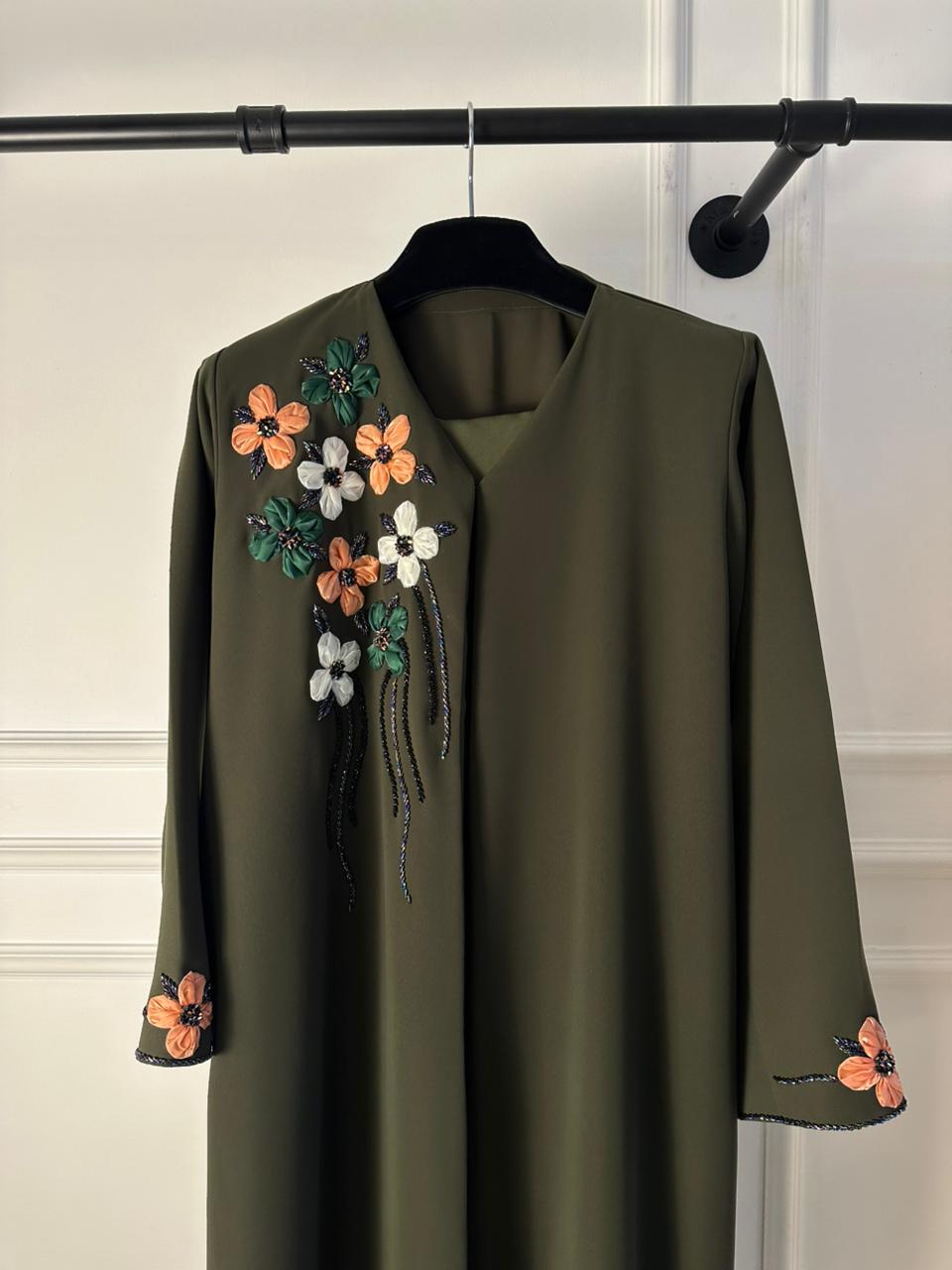 C 1837 Forest Green Beaded Abaya