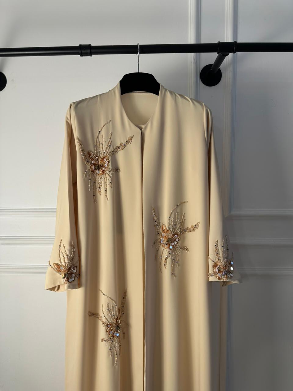 C 1834 Beige Beaded Abaya