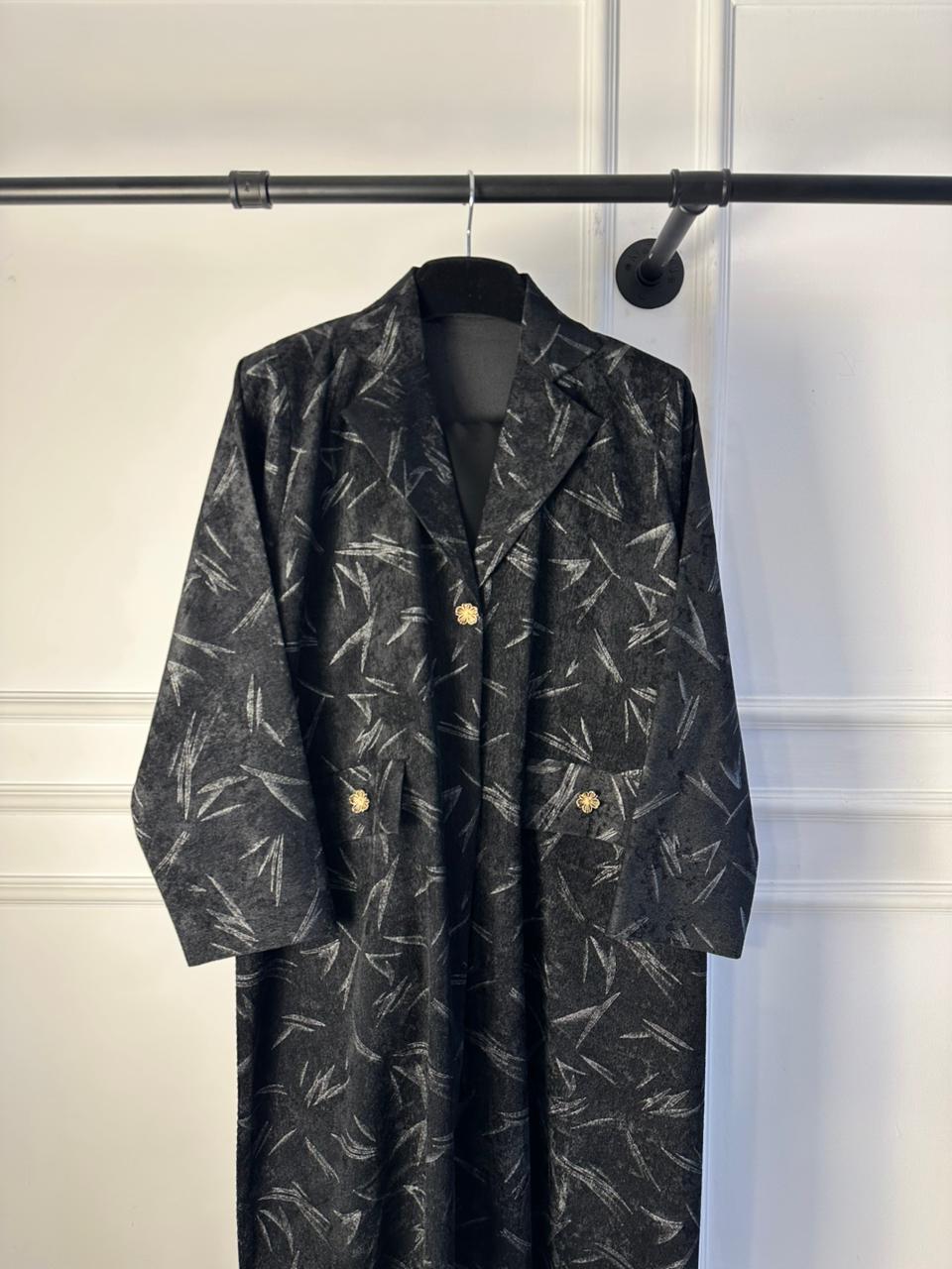 C 1824-01 Black Silver Coat Abaya